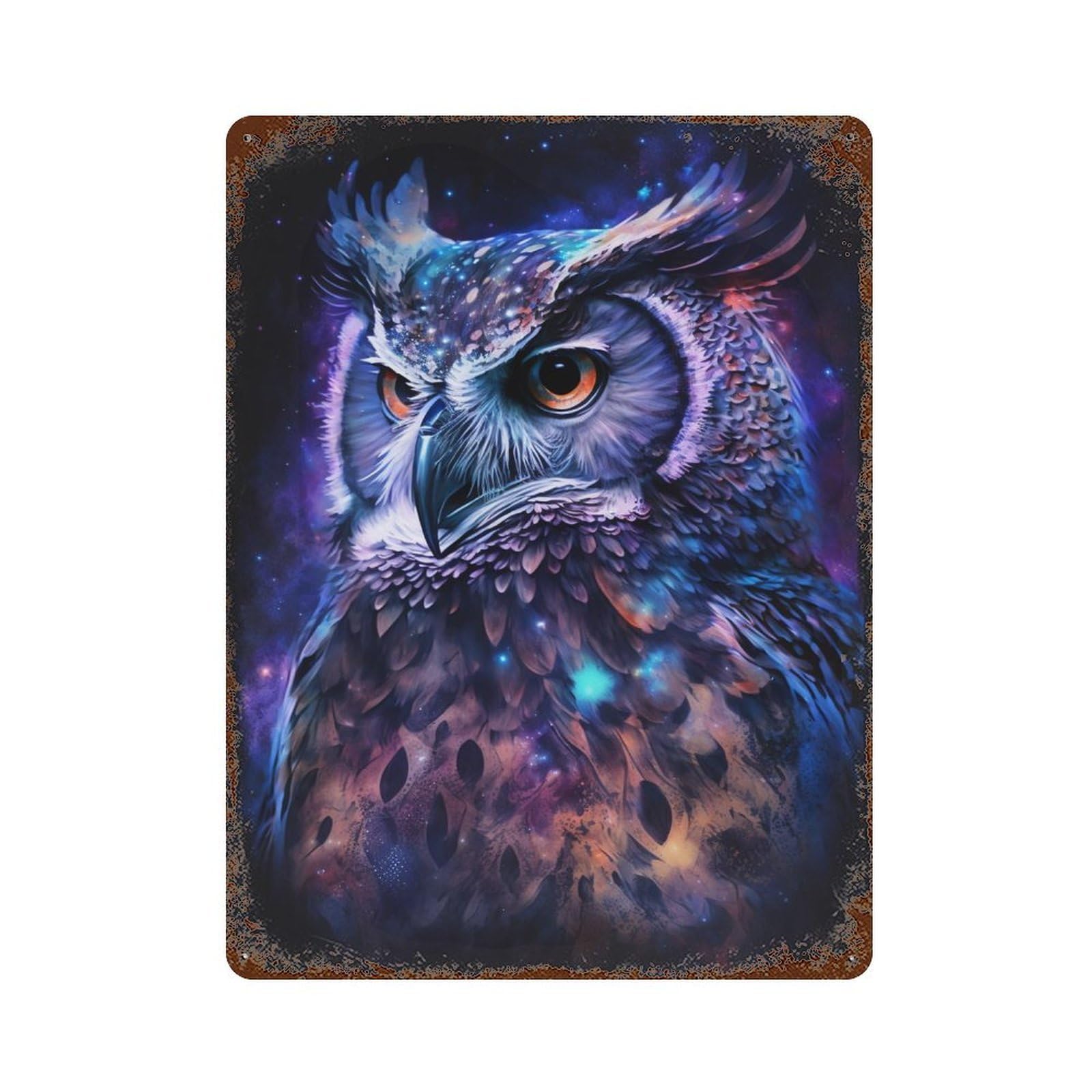 Cosmic Owl Art Print-2 Rustic Tin Plaque 15.7"x11.8", for Shed, Workshop And Garage Wall Decor, Shabby Chic Decor
