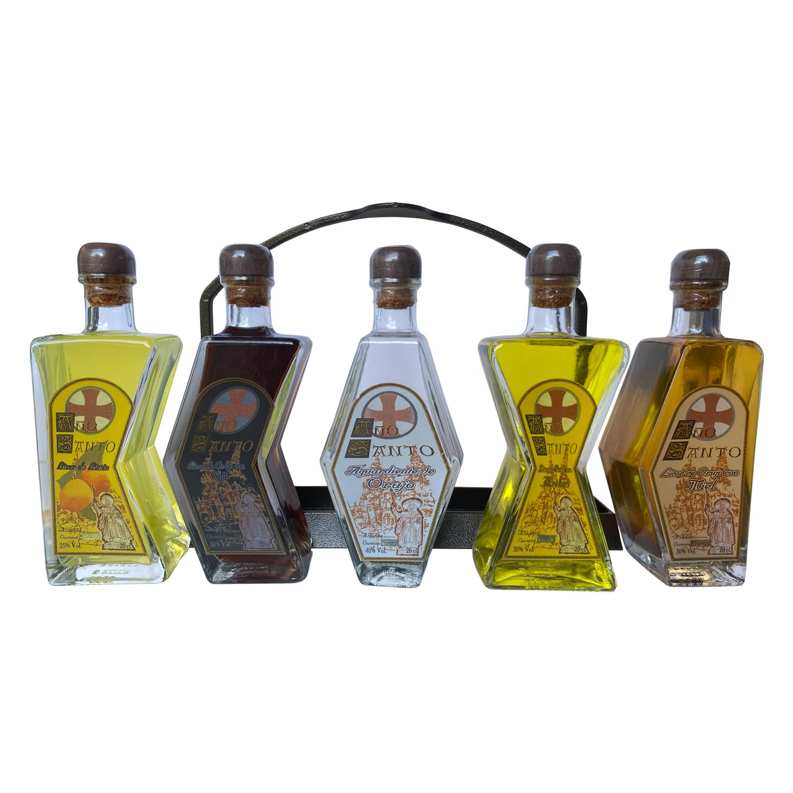 Deliex delicias de Extremadura. Set de licores para regalos. 5 botellas de 20 cl con forma de puzzle presentada en estructura de baquelita. Regalos originales