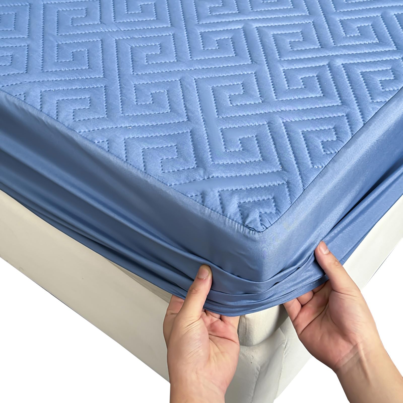 Non-Slip Mattress Protector Double Bed, 30cm Deep Pocket Fitted Cover with Full-Circle Elastic Grip, Waterproof Quilted Soft Top, Easy to Remove & Clean(Grey Blue,90x200cm/35x79in) — image 1