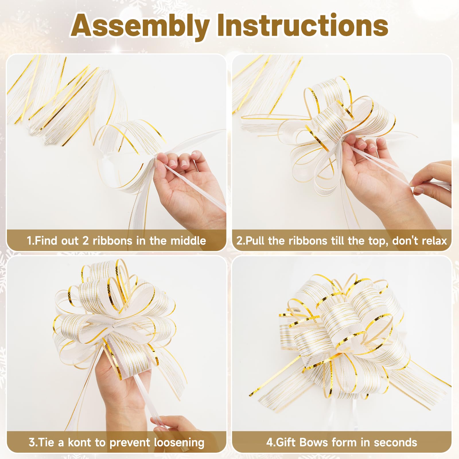 G2PLUS 12PCS Blanc Décoration Voiture Mariage - Grands Nœuds à Tirer en Ruban pour Bouquet DIY