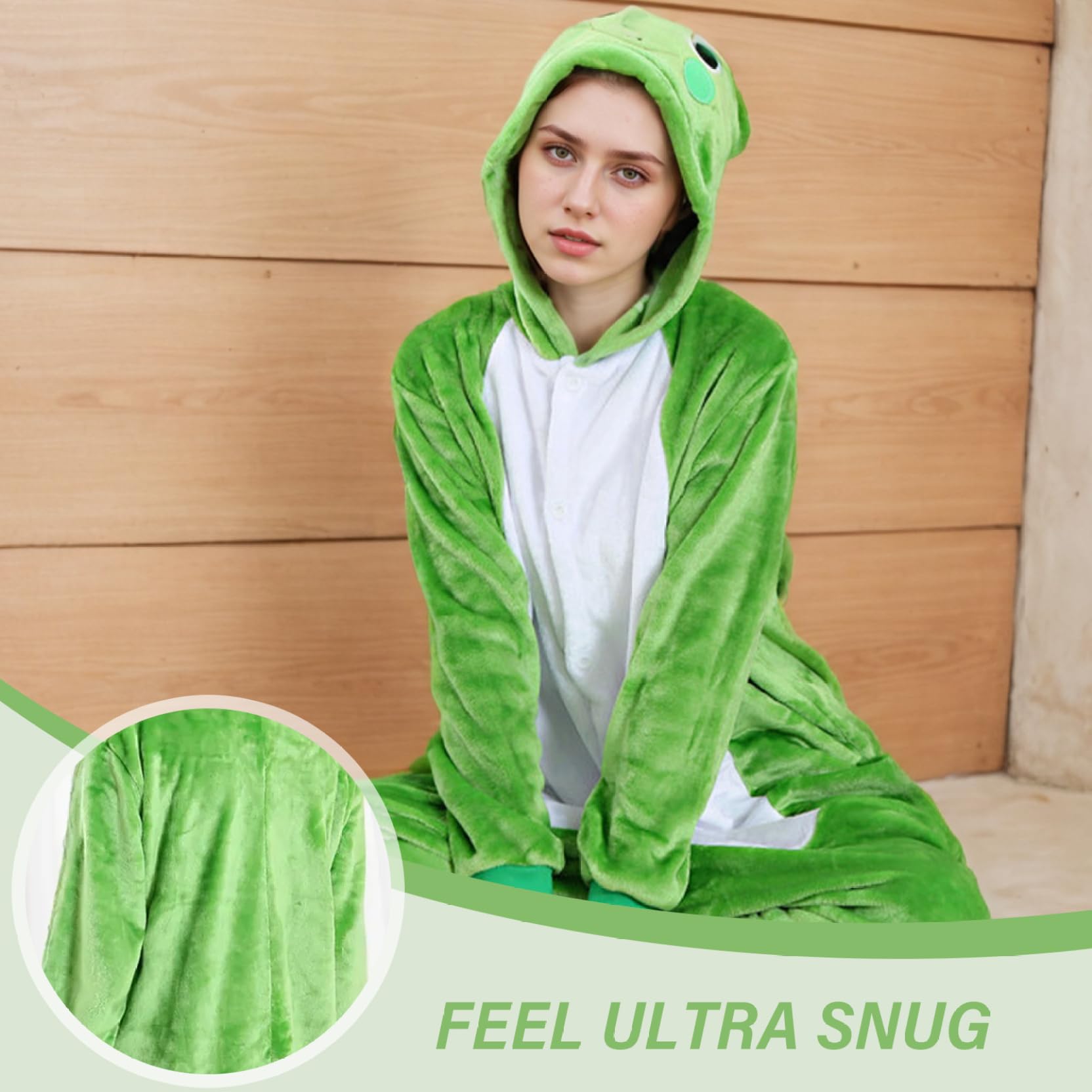 Combinaison Grenouille Mignonne et Douce Costume de Grenouille à Manches Longues Animal de Dessin animé Combinaison avec Yeux Ronds Chapeau Costumes Cosplay Confortables pour la Maison et la fête
