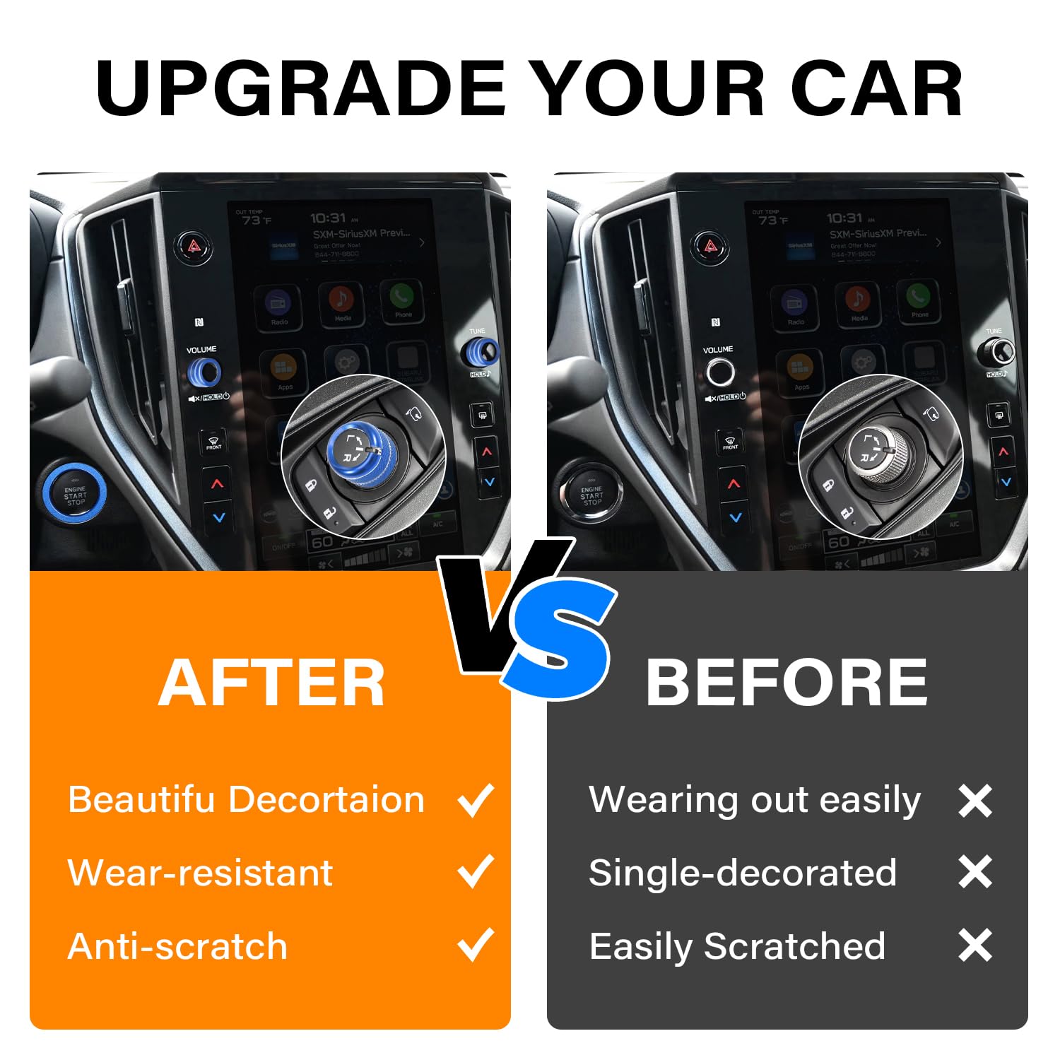 4Pcs Knob Cover For Subaru Crosstrek Impreza 2024-2026 Accessories, 2025-2026 Forester, 20-25 Legacy Outback, 22-25 WRX 23-25 Ascent, Volume Tune Start Stop Button Ring Rear Mirror Knob Cover (Blue - View #2