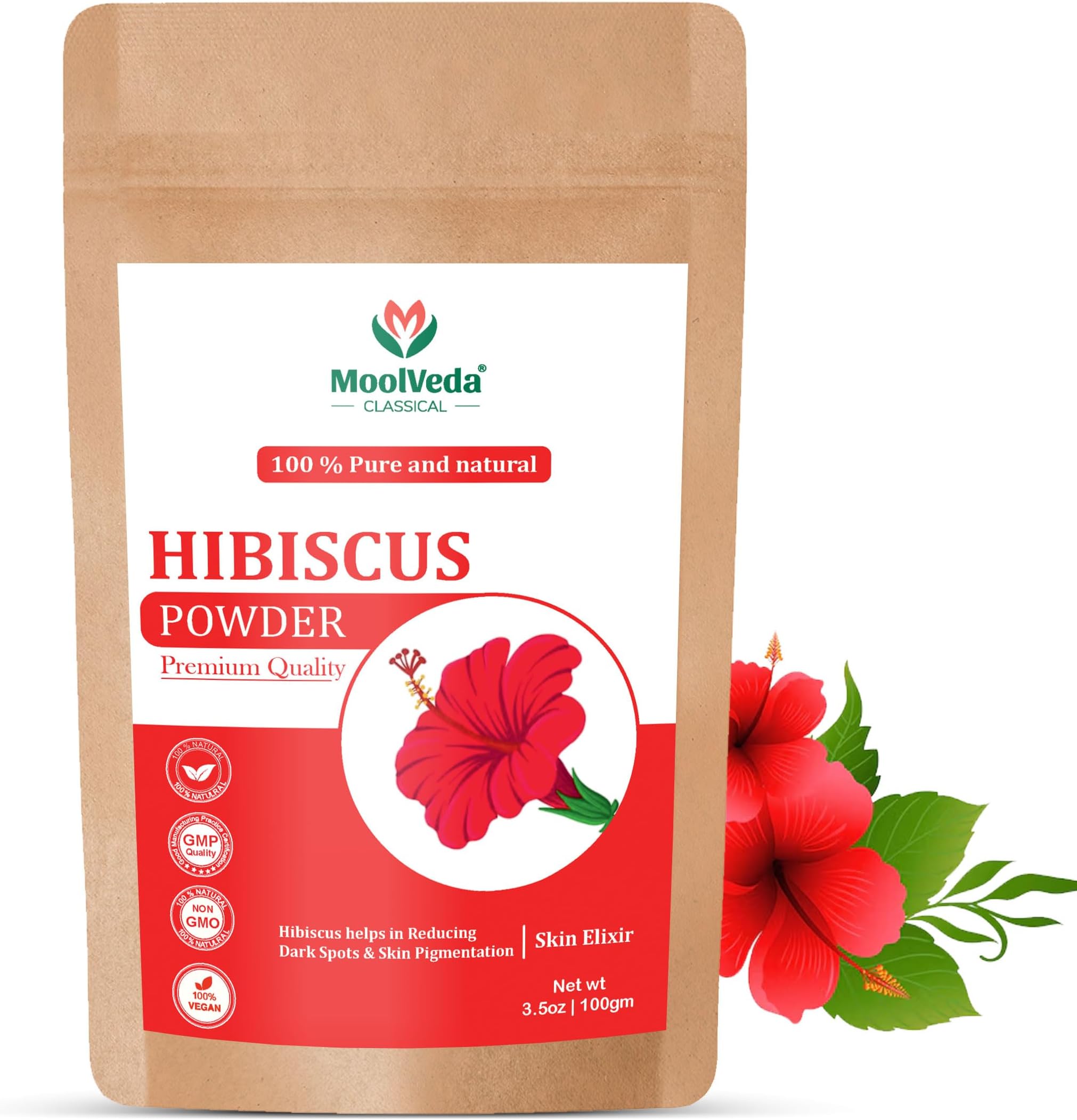 Pure & Organic Hibiscus Flower Powder for Face Packs and Hair Growth & Care, 100gm