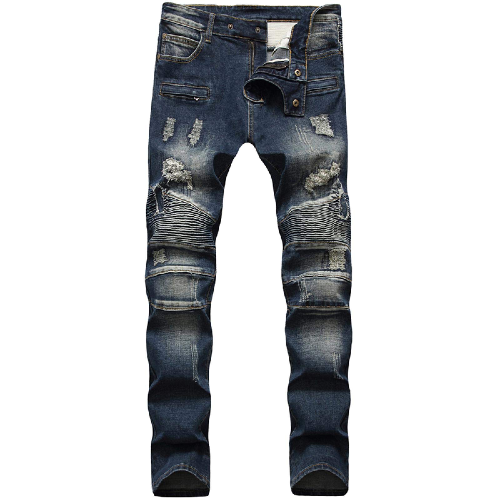 WQZYY&ASDCD Jeans Pantalon Mode Jeans Männer Loch Casual Ripped Slim Fit Rap Hip Hop Hose Gerade Klassische Plissee Denim Hose Biker Jeans