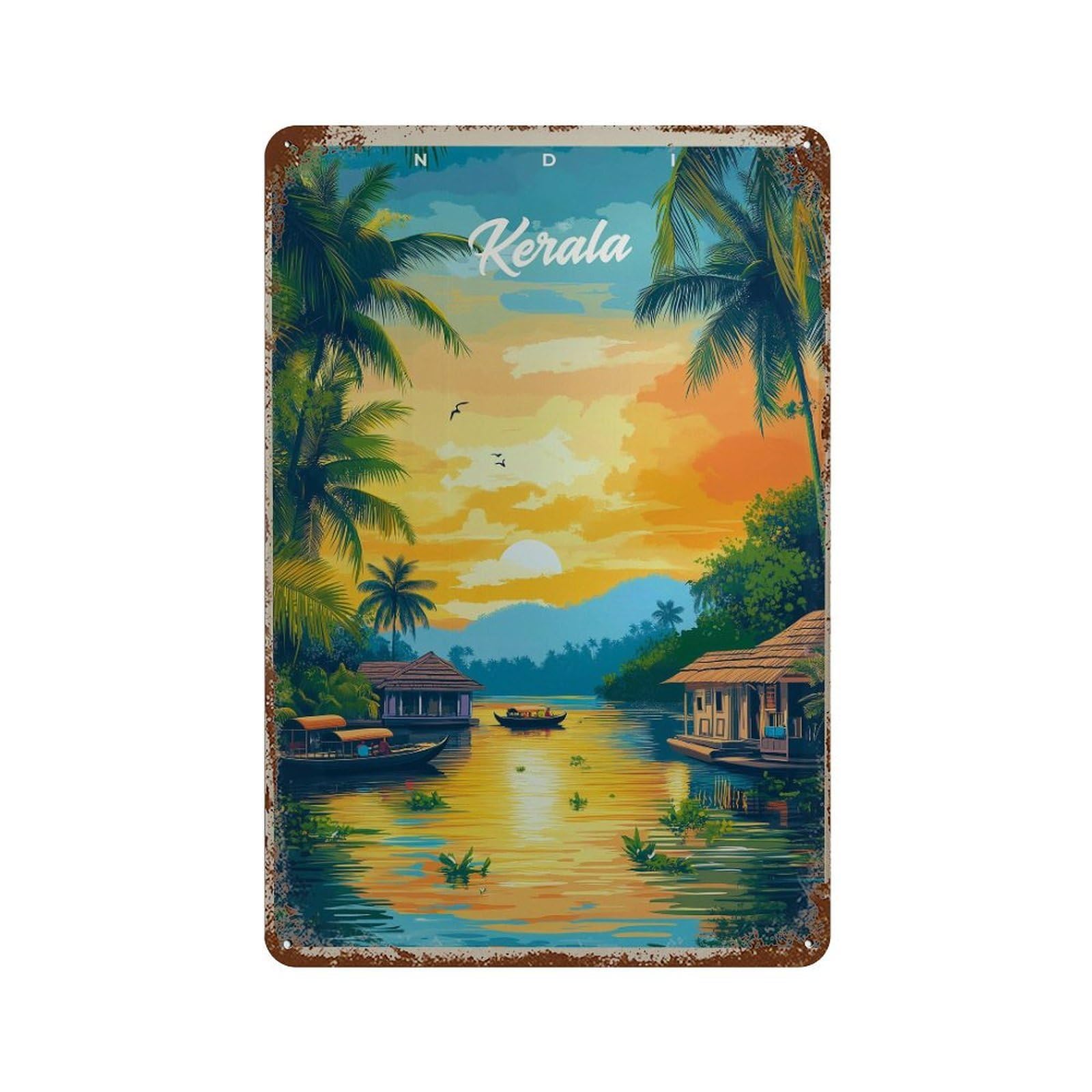 xiaoxiaoshen Kerala India Travel Malabar Coast Wall Decor Art Metal Tin Poster Modern Home Decor Art Home Bar Shop Decorations Vintage Sign 30x20cm