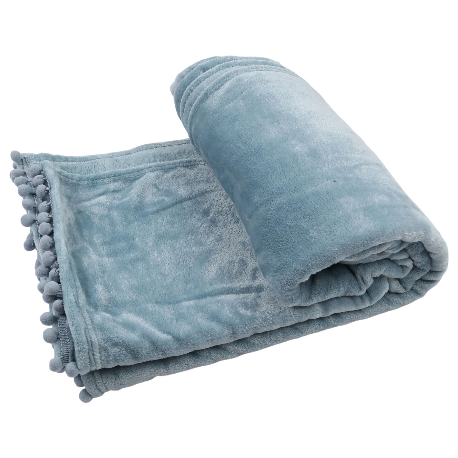 Yrohgkpn Blue Color Soft Plush Throw Blanket Pom Pom Fringe Tassels Decorative Fleece Flannel Fuzzy Blankets For Couch Bed Sofa Fleece Throw Blanket
