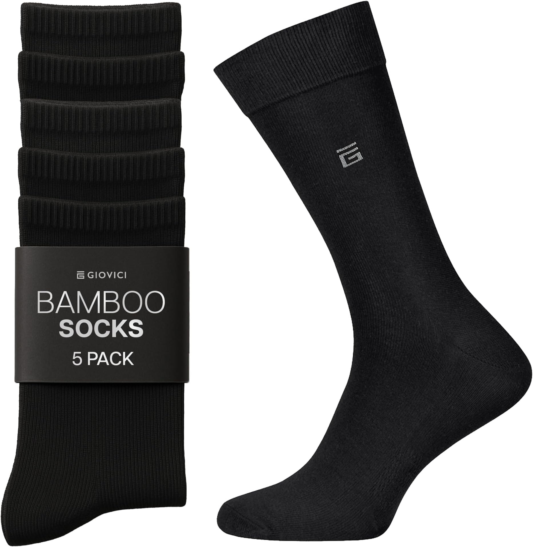 Bamboo Socks 5 Pack For Men & Women, Super Soft & Breathable, Stay Fresh Extra Comfort Bamboo Black Socks, Non-Constricting