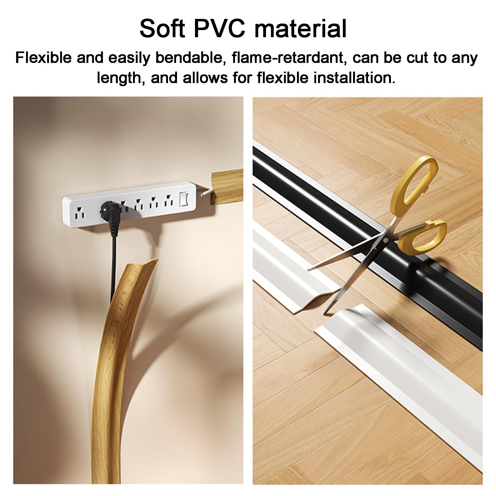 Pasacables Suelo de PVC, Canaleta Cables Suelo, Recortable, Autoadhesivo, Protector de Cables Decorativo para Techo, Esquina, Pared(White,5.5x500cm/2x197in)