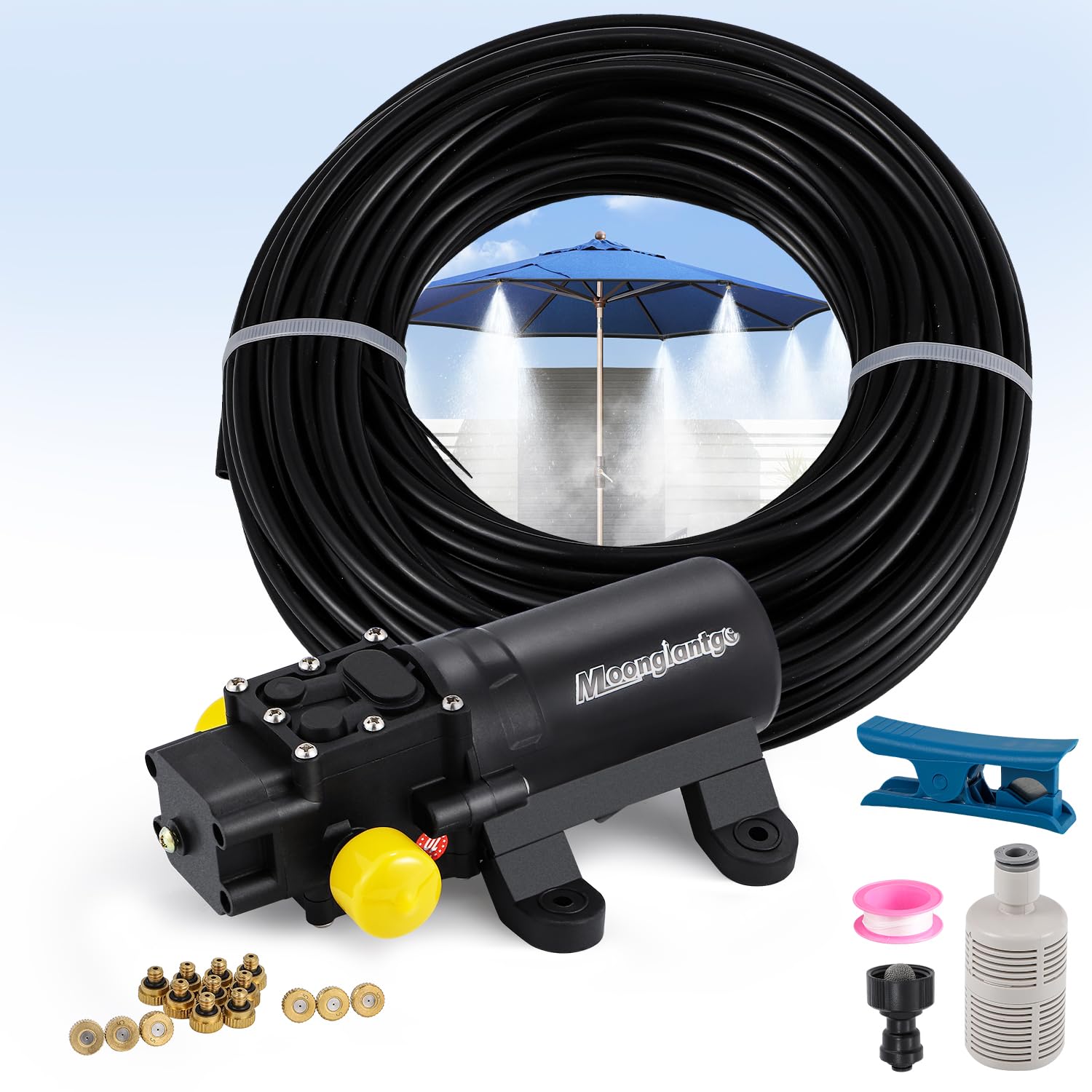 Moongiantgo Outdoor Misting Cooling System with Pump 116PSI- Outdoor Mister with 65.5FT(20M) Water Pipe+24 Misting Nozzles(0.02’’)+1 Faucet Adapter (3