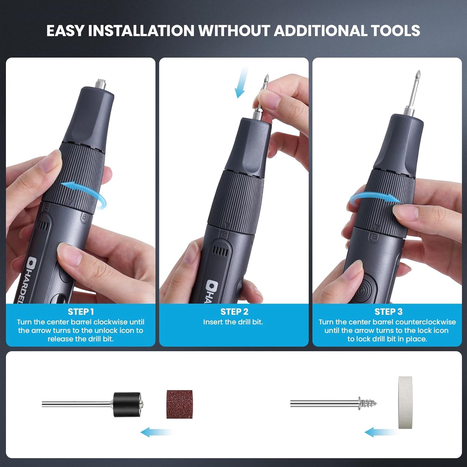 HARDELL Cordless Rotary Tool Kit 8V, 5-Speed 61pcs Rotary Tool Kit with Digital Display & Auto-Lock Chuck, Low Noise Rotary Tool for DIY 3d Priting, Sanding, Polishing, Drilling, Engraving, Crafts