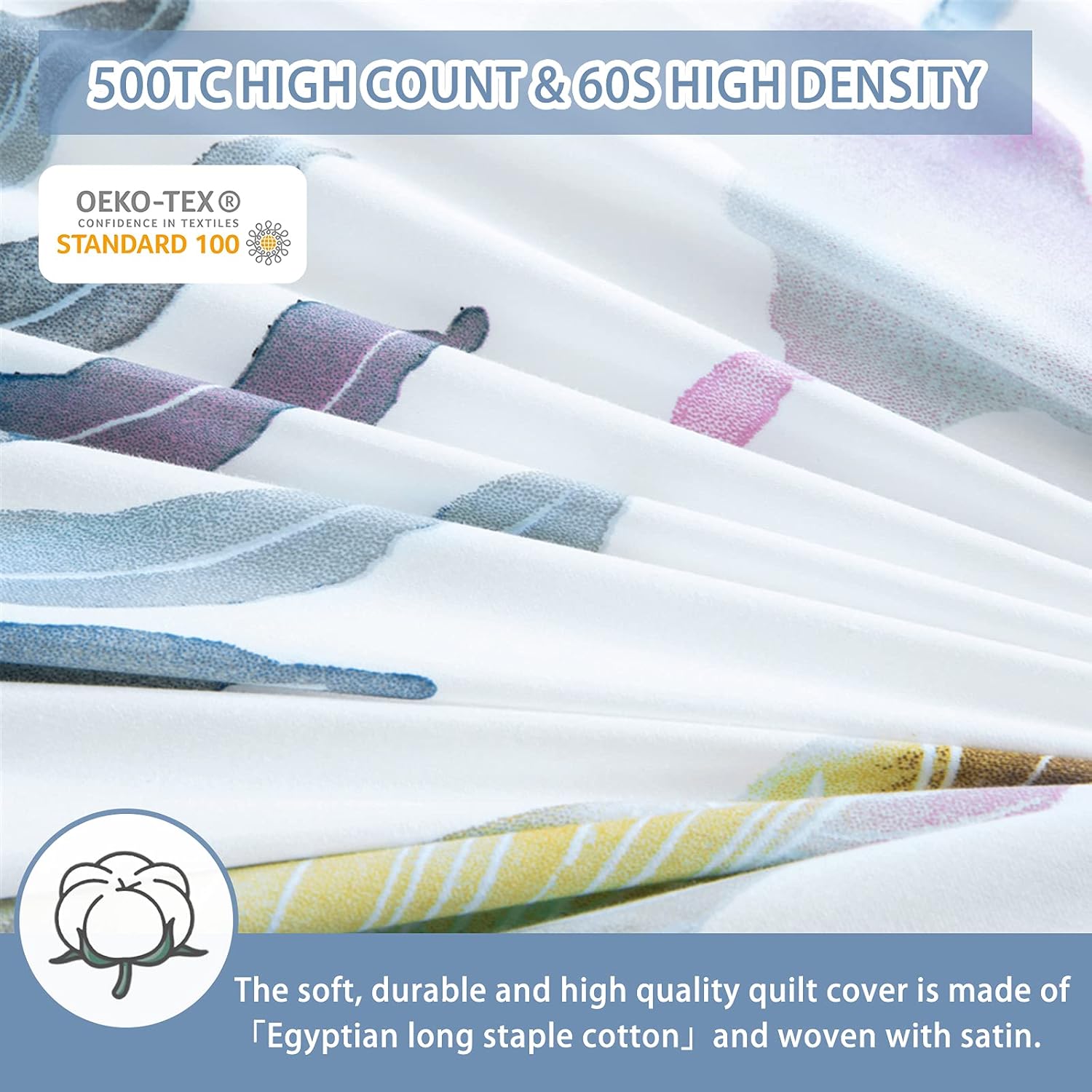 MILDLY 100% Long-Staple Cotton Duvet Cover Set Palm Leaf Pattern Printed Comforter Cover 3pcs, Ultra Soft & Breathable Bedding Set Queen Size - Image 6