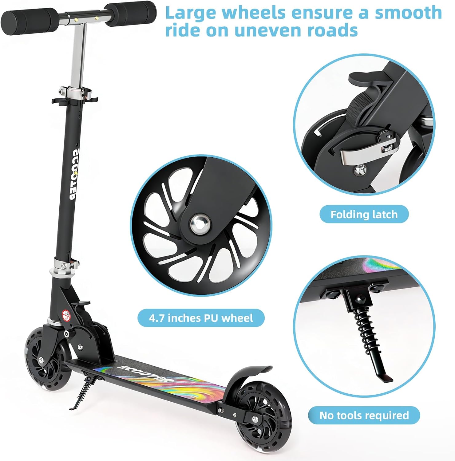 Two Wheel Scooter for Kids Adults 3-12+,Kick Scooters with Light-Up ABEC-10 Wheels Folding Kick Scooter with 3 Levels Adjustable Handlebar and Rear Brake for Girls Boys,Lightweight