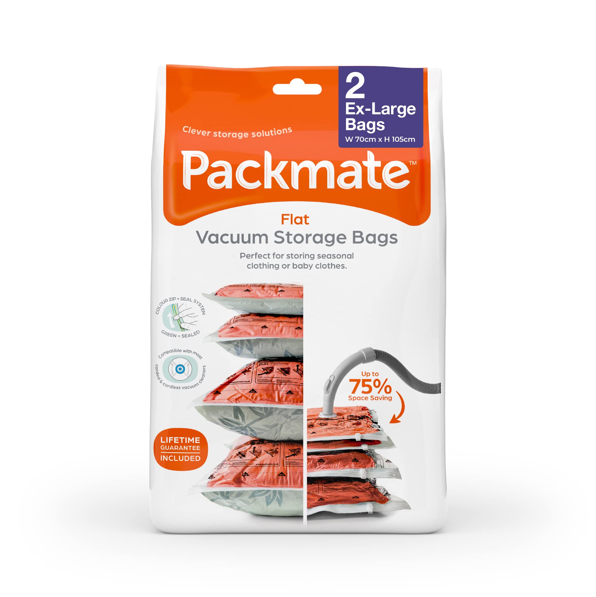 Pack Mate Flat Vacuum Storage Bag Set, Black Leaf, Extra Large, 2 Pack