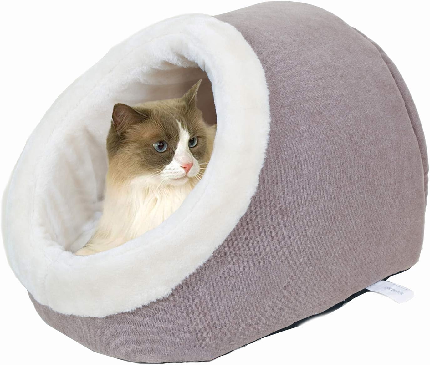 Plush Pet Bed Cave for Cat/Small Dog, Calming Foldable Pet Tent, Hide & Seek Cat Cave Noise Reduction (Small, Light Brown)