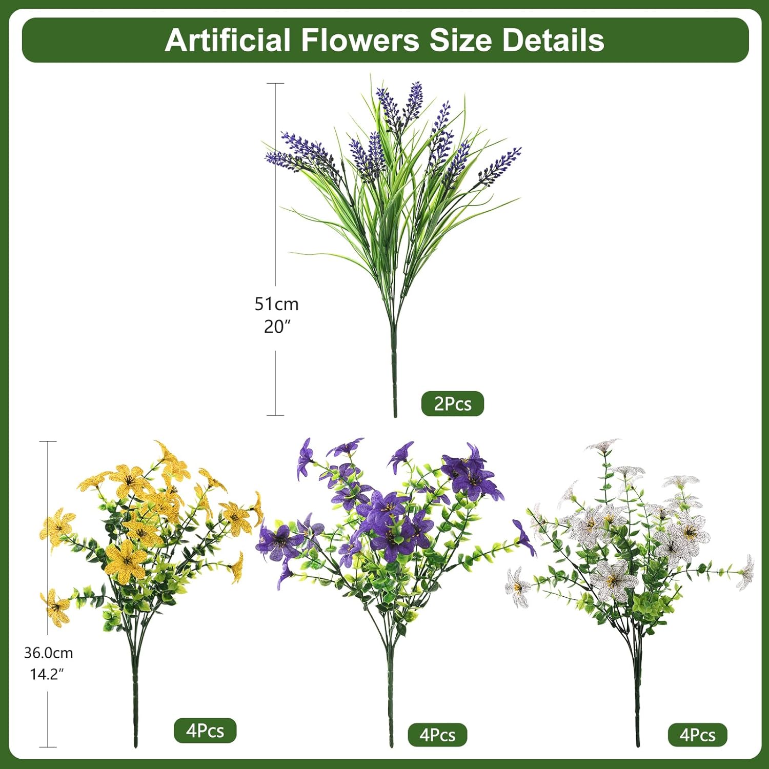 Artificial Flowers for Outdoors UV Resistant, 14 Bundles Fake Flowers Daisy with Lavender Faux Outdoor Plants Silk Flower for Outside Planters Patio Porch Window Garden Yard Spring Summer Decoration