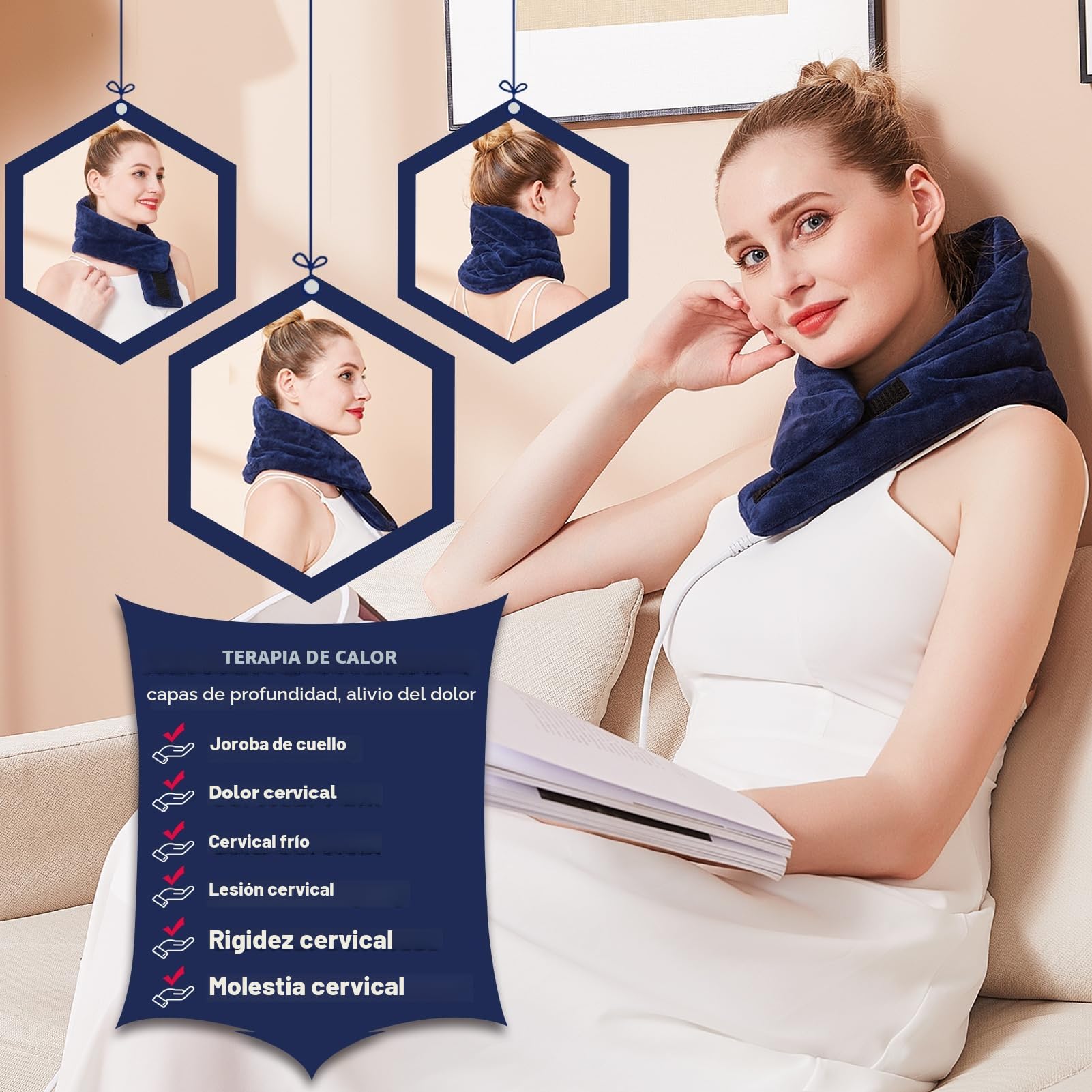 JOBYNA Almohadilla Térmica Eléctrica para Cuello, Almohadilla de Terapia para Cervicales para Aliviar el Dolor, Calentamiento Rápido de 5s, 30-70 ℃ Ajustable y Apagado Automático (74 * 19cm)