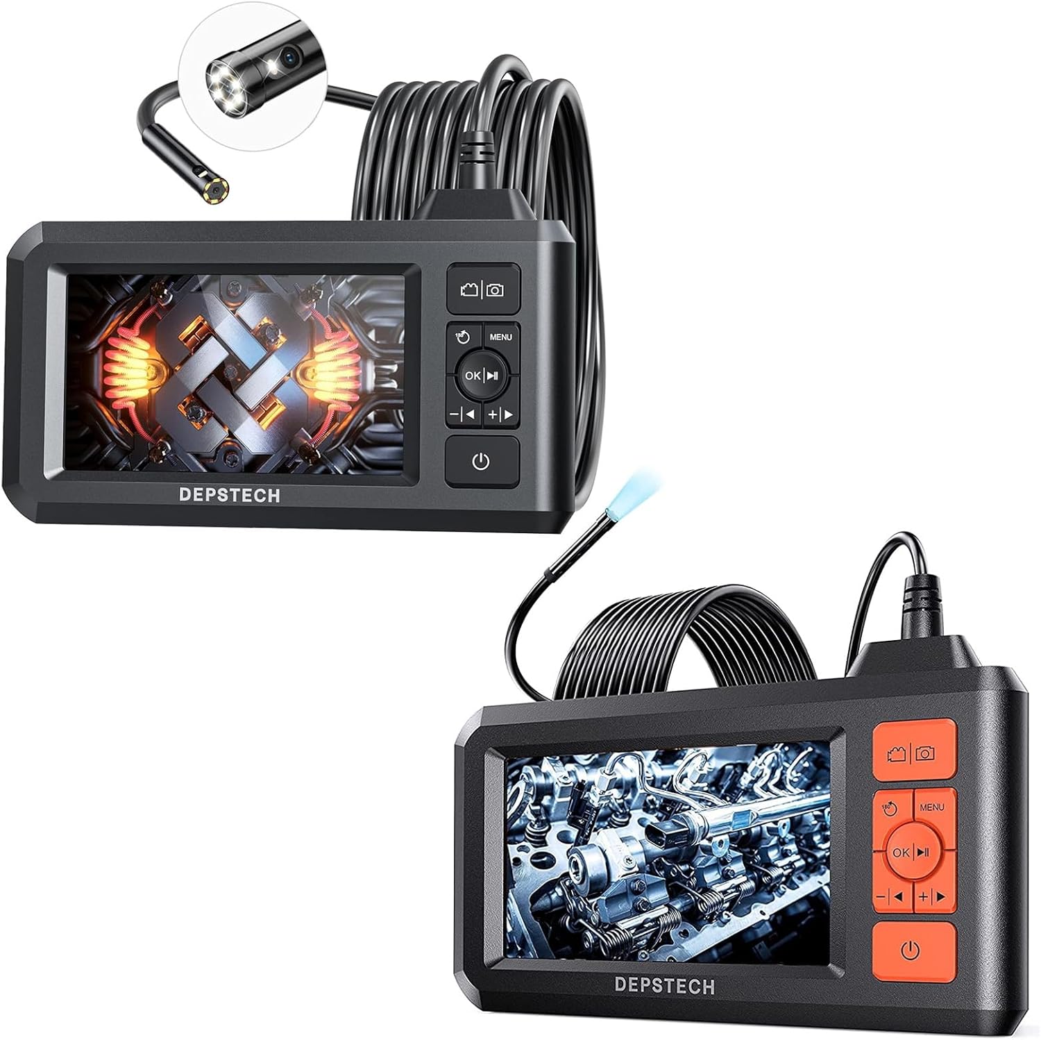 DEPSTECH DS300 Dual Lens Industrial Endoscope, 1080P Digital Borescope Inspection Camera, 7.9mm IP67 Waterproof, 4.3" Screen Sewer Camera,DS300 5.5mm 1080P HD Digital Camera,16.5FT Semi-Rigid Cable