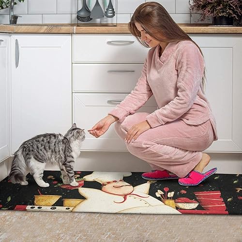 Miniatura 29 de Juego de 2 alfombras y tapetes de cocina antideslizantes, lavables, color negro, suaves, superabsorbentes, antifatiga, juego de tapetes de cocina