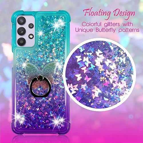 Miniatura 2 de Zase Funda compatible con Samsung Galaxy A53 5G con purpurina líquida, transparente, a prueba de golpes, mariposas 3D flotantes con soporte de