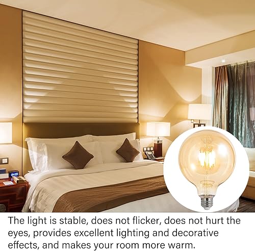 Miniatura 6 de BoostArea Bombillas LED equivalentes a 60 vatios, paquete de 2 bombillas LED G125 de 6 W, bombillas vintage antiguas ámbar, bombilla LED Edison E26,