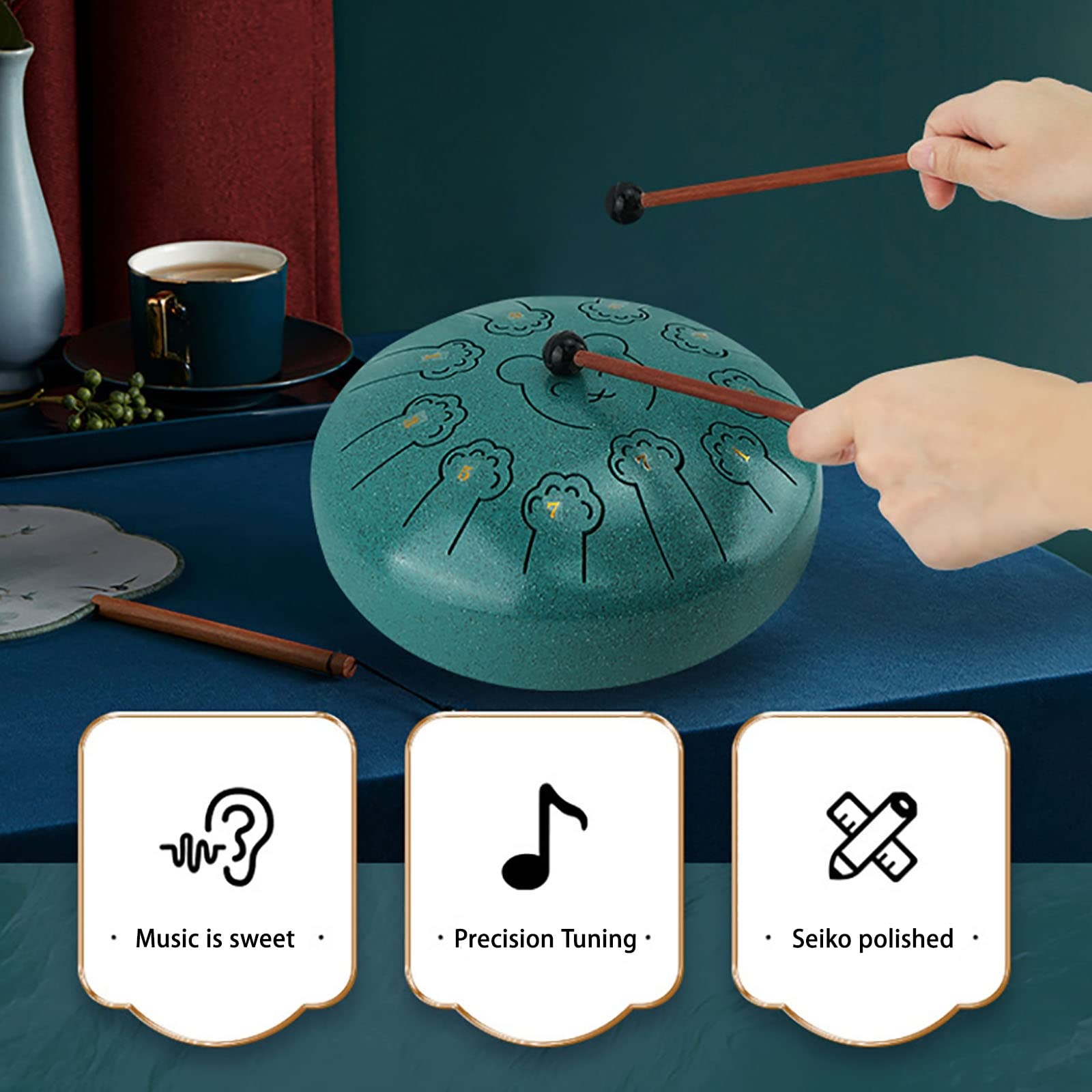 Tamburo for Pioggia 10 Pollici 11 Note Tongue Drum Strumento A Percussione for Educazione Musicale Tamburo A Mano Con Borsa, Bacchette, Palette for Dita(Blu)