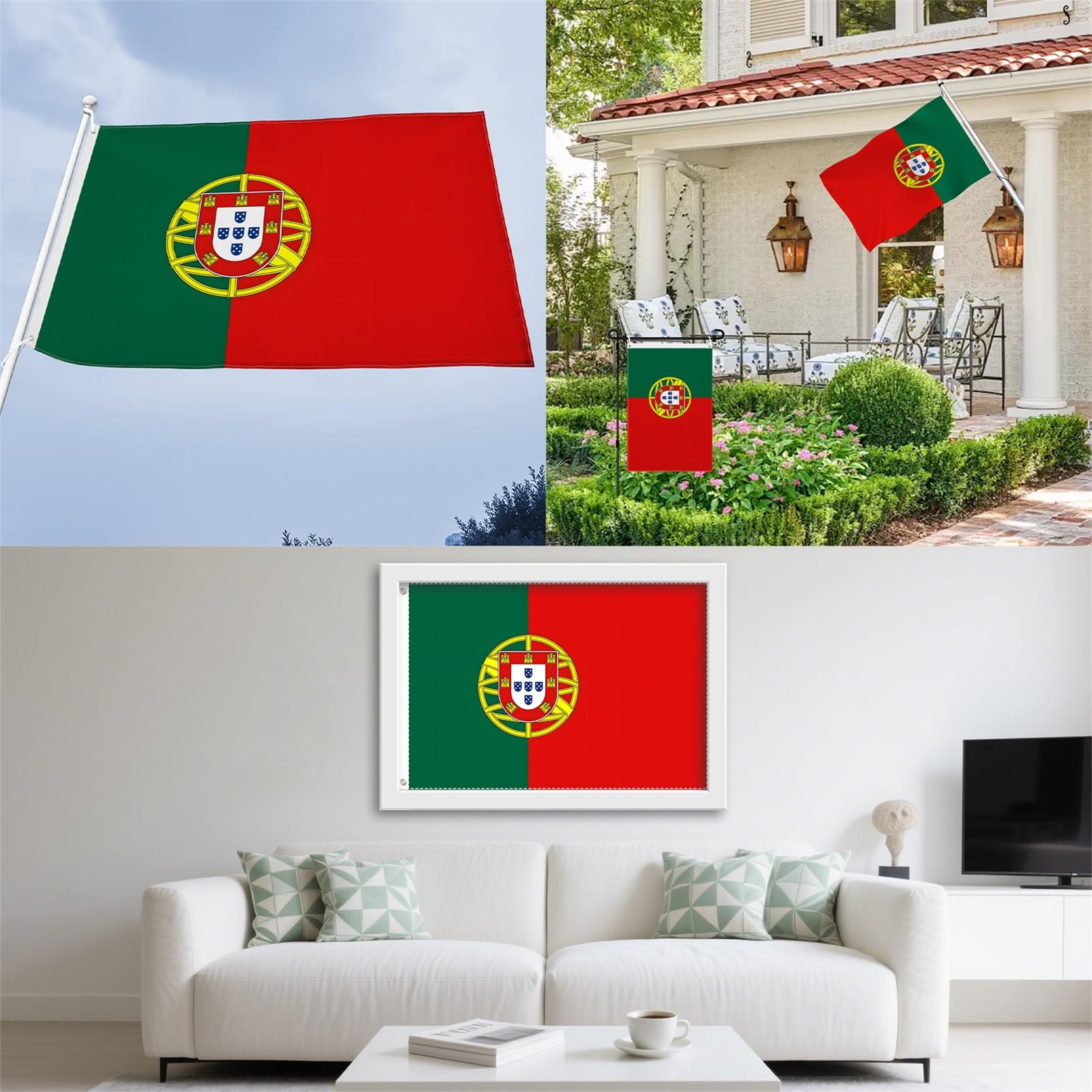 Aoihrraan Bandera Portuguesa 150x250cm Doble Cara Bandera Portuguesa Celebración Al Aire Libre Pancarta Jardín Familiar Porche Fiesta Bandera Decorada Con 2 Anillos Fuertes