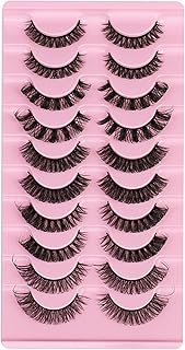 Russian Strip Lashes，Natural False Eyelashes D Curly Lashes Wispy Fluffy Fake False Eye Lashes Set Hybrid Strip Lashes Manga Reusable Fake Eyelashes Faux Volume Mink Lashes (10 Pairs 5 Styles)