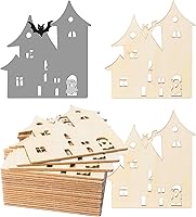 Vista 1 de Casa de fantasmas en blanco de Halloween, casa embrujada de madera, fantasma de madera con cordeles, adornos inacabados para Navidad, boda, fiesta