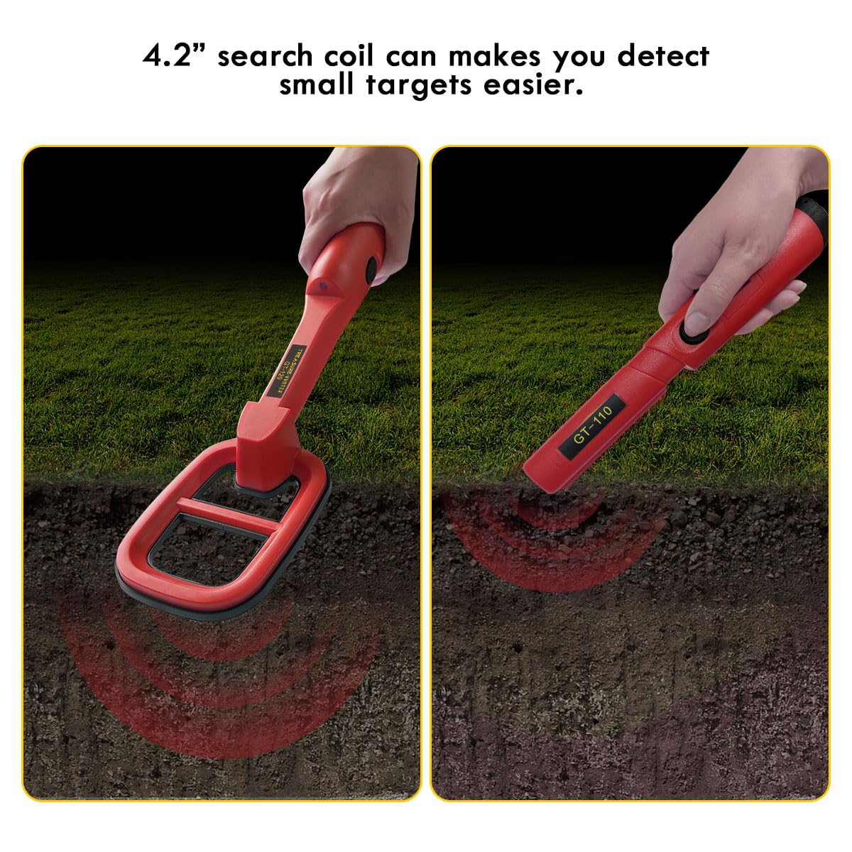 Detector De Metales Subacuático Treasure Hunter GT120 – Puntero Impermeable IP68 Con Bobina De 4.2″, Sensibilidad Ajustable, Alarma Sonora Y Vibración (Naranja)
