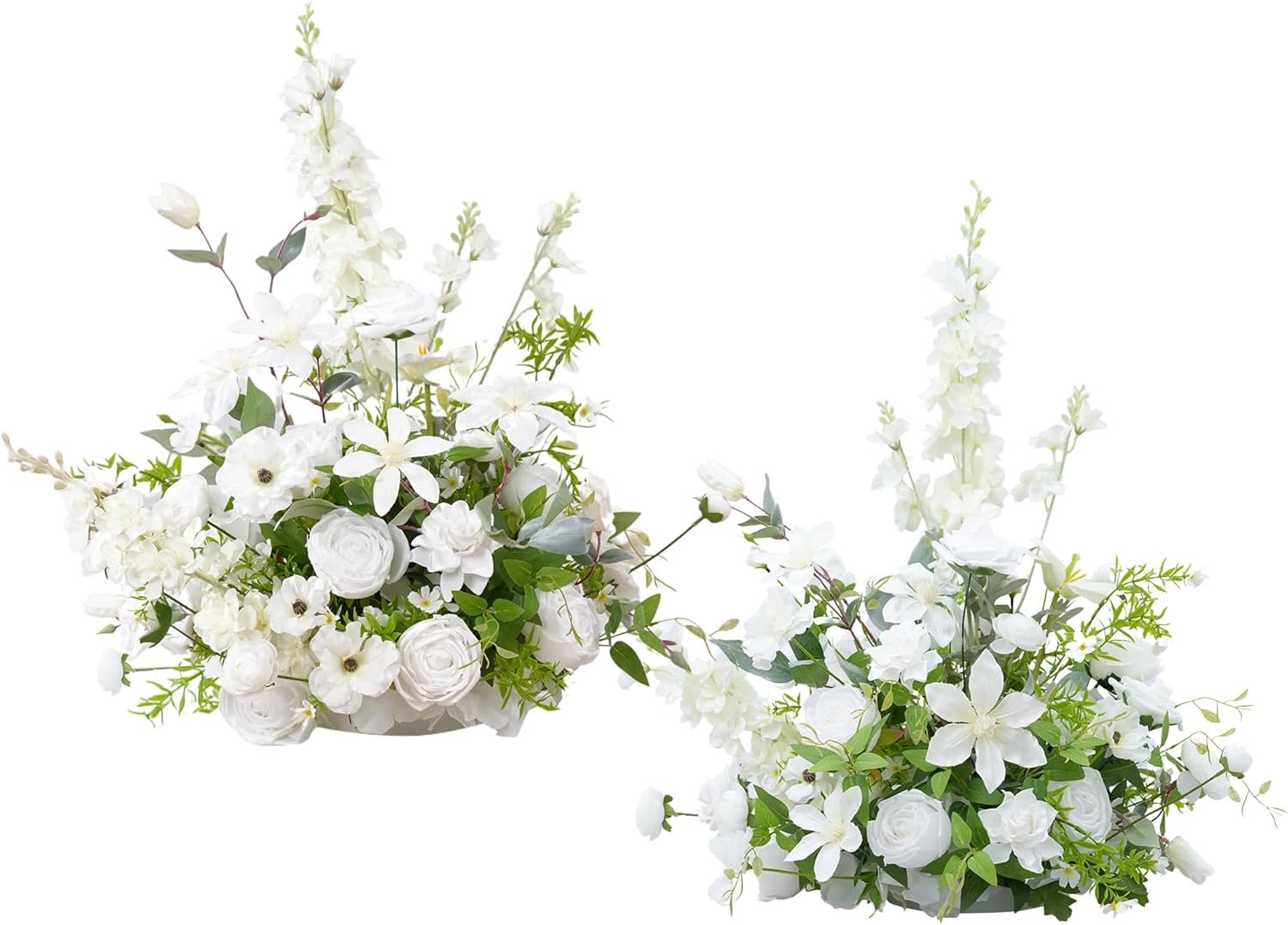 2pcs 21inch White Free Standing Flowers Ball Bouquet Artificial Rose Arrangements Balls for Wedding Centerpieces Tables Chair Aisle Runner Flowers Decor 2pcs 21'' White