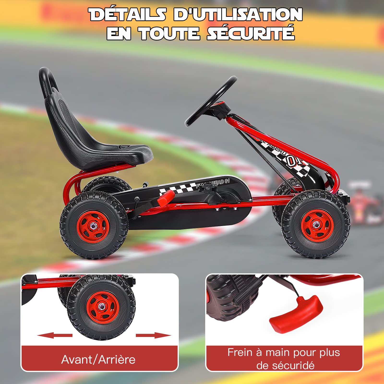 RELAX4LIFE Go Kart para Niños con Freno de Mano y Asiento Ajustable, Coche de Pedales con Ruedas Antideslizantes y Freno de Mano para 3-6 Años, Regalo para Niños, Carga 30kg (Rojo)