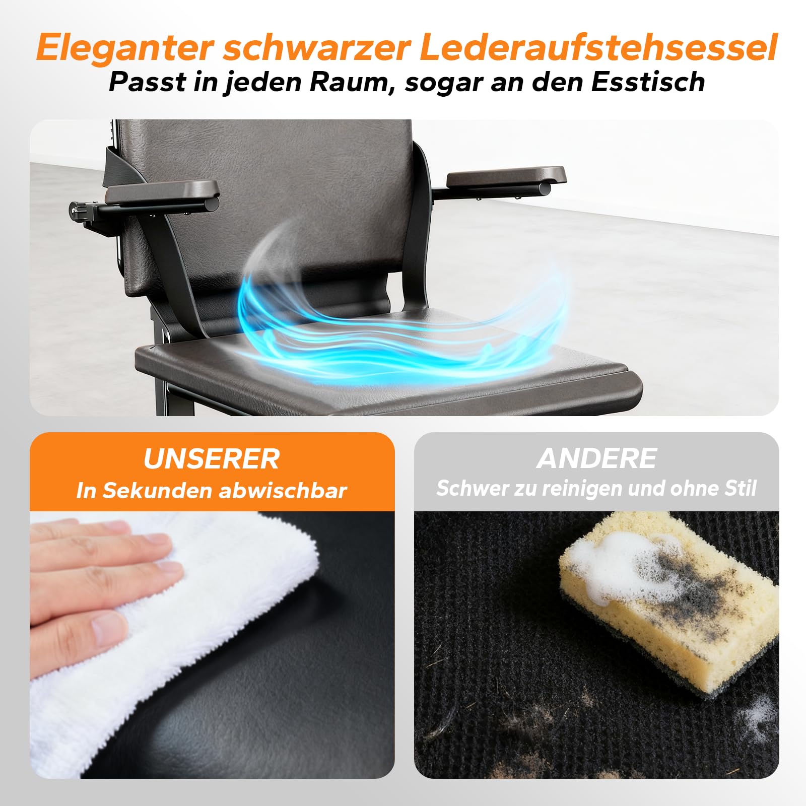 Elektro Aufstehhilfe 200 KG Tragfähigkeit für Senioren, Schwarz | Upgrade Stahl Aufstehhilfe Senioren, PU Polster, Für Heim, Krankenhäuser & Pflegeeinrichtungen
