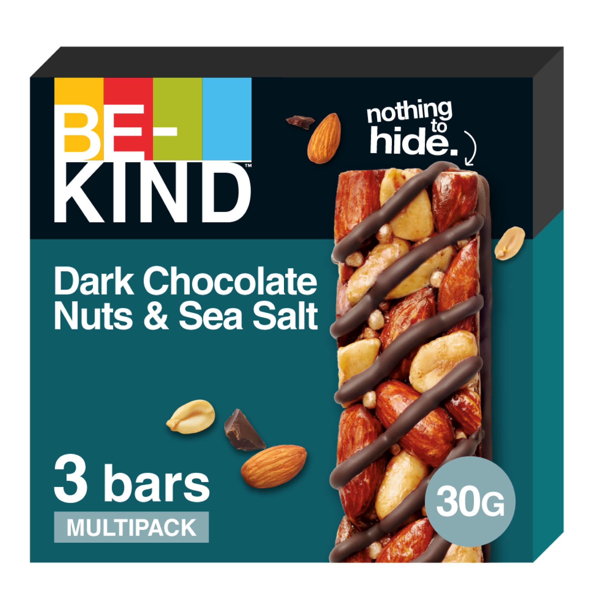 BE-KIND Dark Chocolate Nuts & Sea Salt Pack of 3x30g Snack Bar, Gluten Free Snacks, High Fibre, Source of Protein, No Artificial Preservatives, No Artificial Colors, No Artificial Flavours