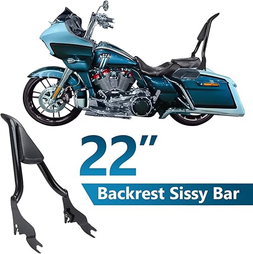 Miniatura 2 de Barra de asiento para motocicleta, respaldo trasero desmontable para Harley CVO Road Glide Street Touring Road King 2009-2022 (22 pulgadas, negro)