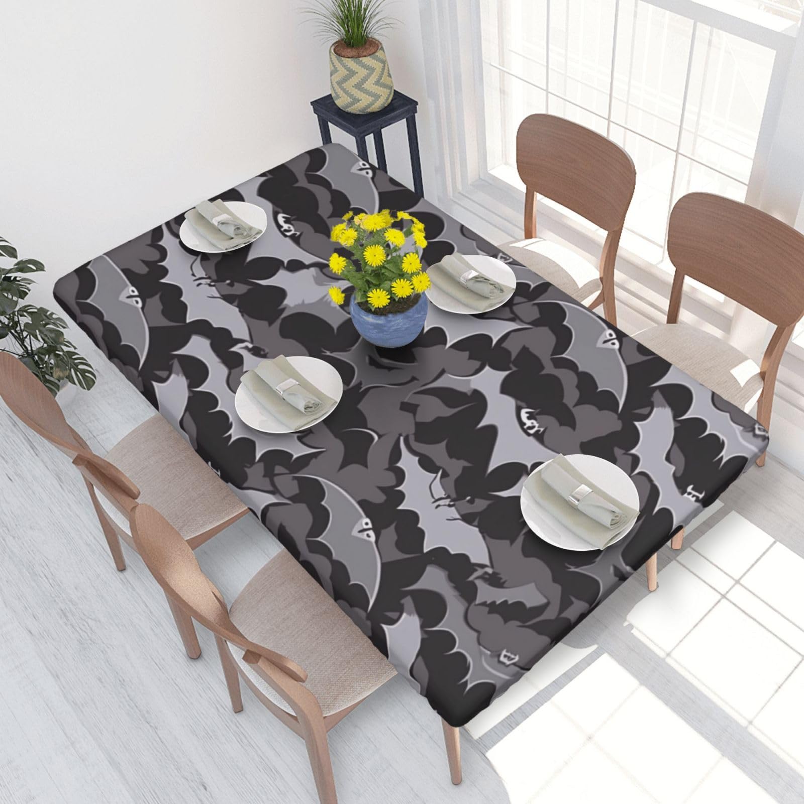 DCARSETCV Halloween Bats Grey Printed 4FT Waterproof Tablecloth with Elastic Edged Protect & Decor Your Table, Oil-proof Washable Table Cloth Cover for Dinner Picnic Party