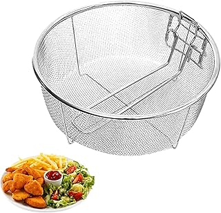 Fried Basket, Round Fryer Basket, Stainless Steel Strainer Basket, Round Wire Fry Basket Colander for Frying, Draining & Rinsing, Kitchen & Restaurant, Holiday, Ideal for Chips, Fries, Shrimps