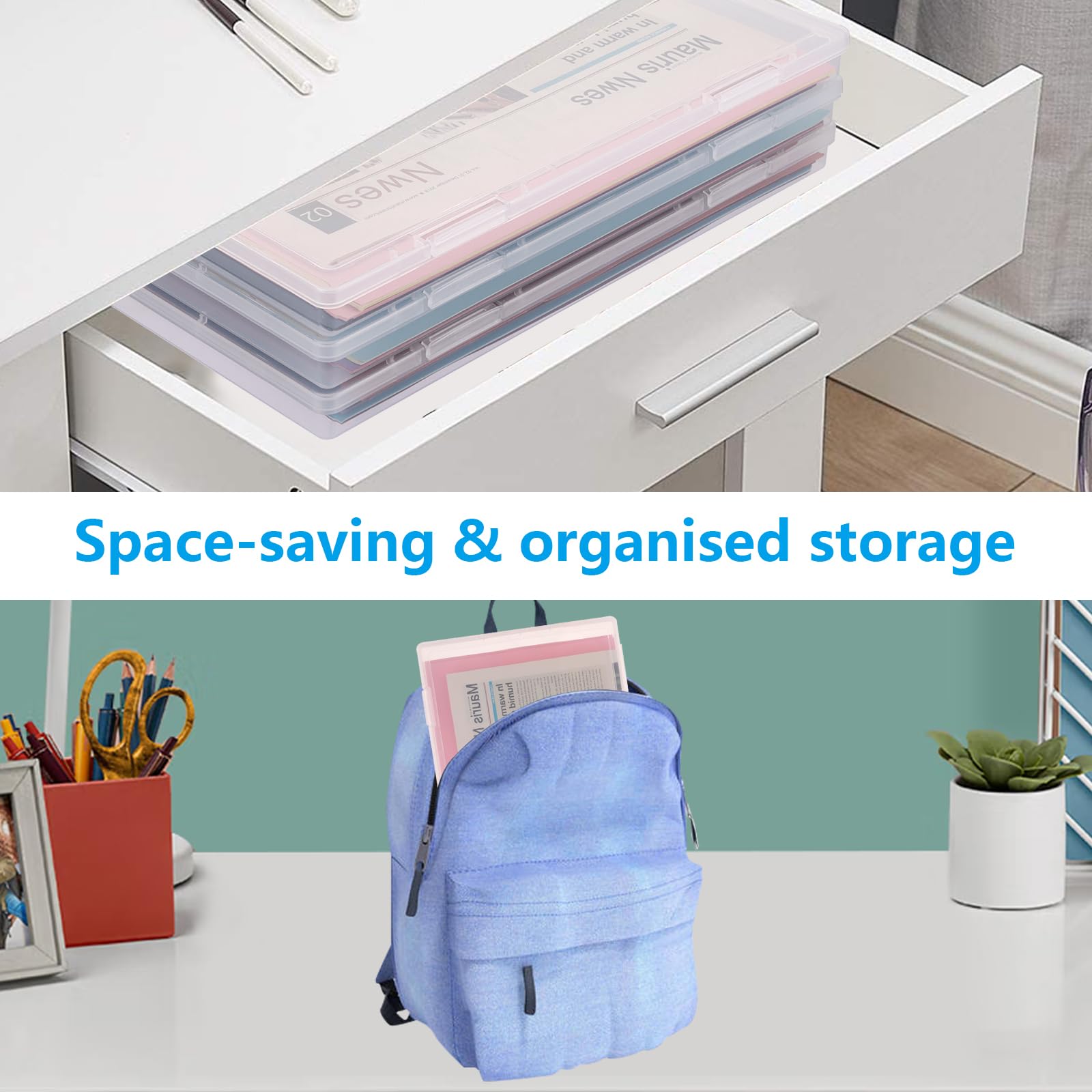 8er-Pack Tragbare Archivbox A4, Dokumentenbox A4 Kunststoff Transparent, Stapelbare Tragbare Multifunktionale Box A4 Kunststoff für Dokumente, Briefe, Sammelalben, 30.5x22.3x2.2CM