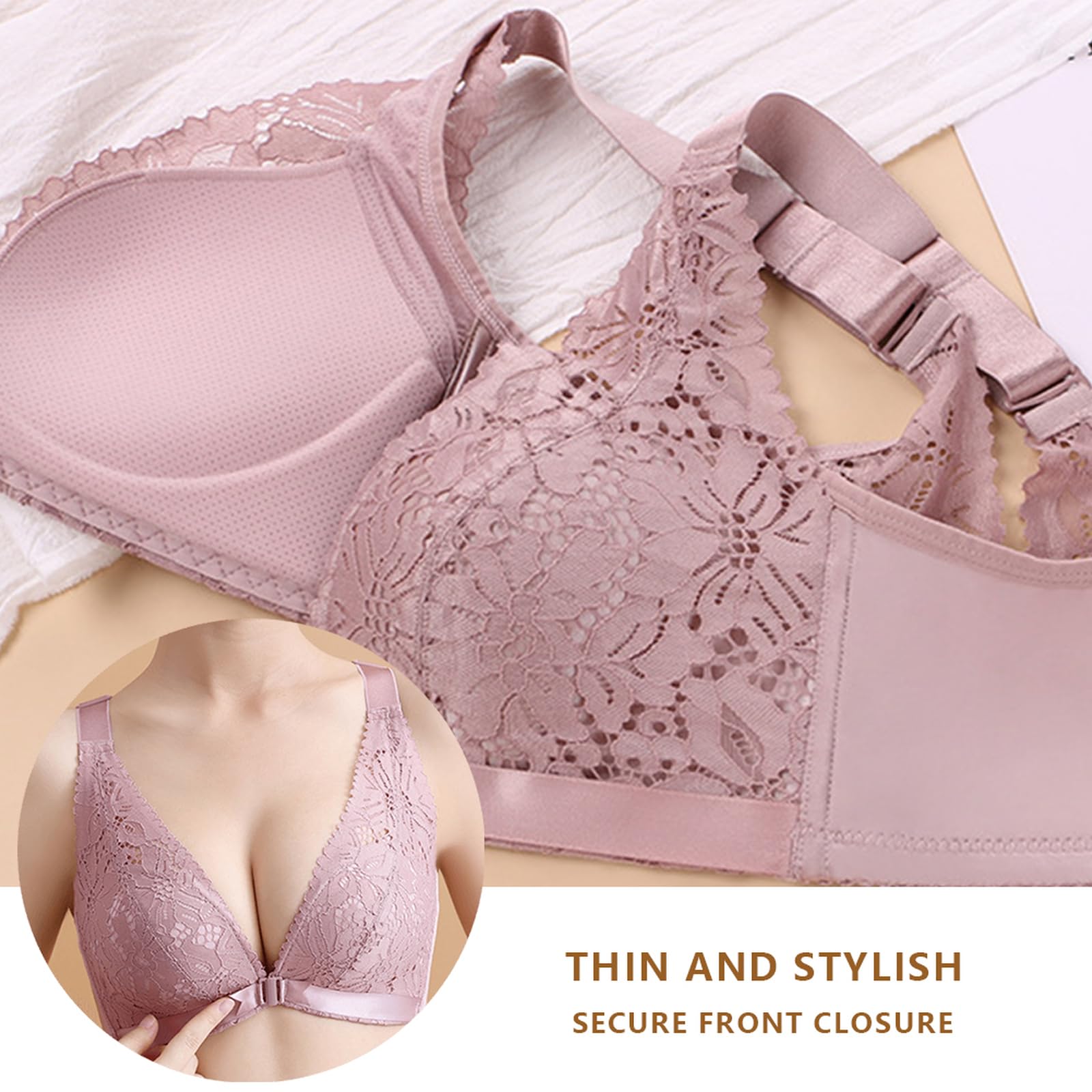 Brassiere Femme sans Armature Classiques Ouverture Devant Ensemble sous Vetement Femme Lace Bras Soutien Gorge Confort