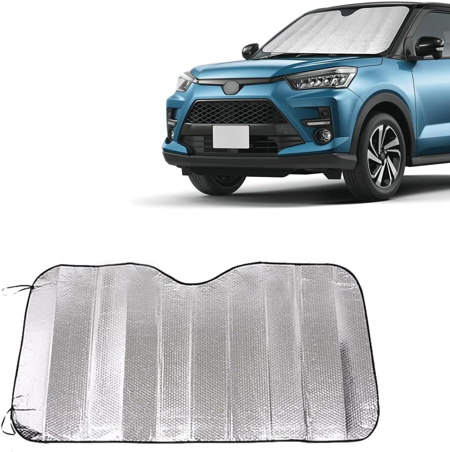 1 PC Car Front Windshield Sunshade, 55.11" x 27.55" Thickened Foldable for Easy Storage Insulated Reflective Foam Sunshade, Summer Essentials Accessories, Suitable for Cars, SUVs (Silver)