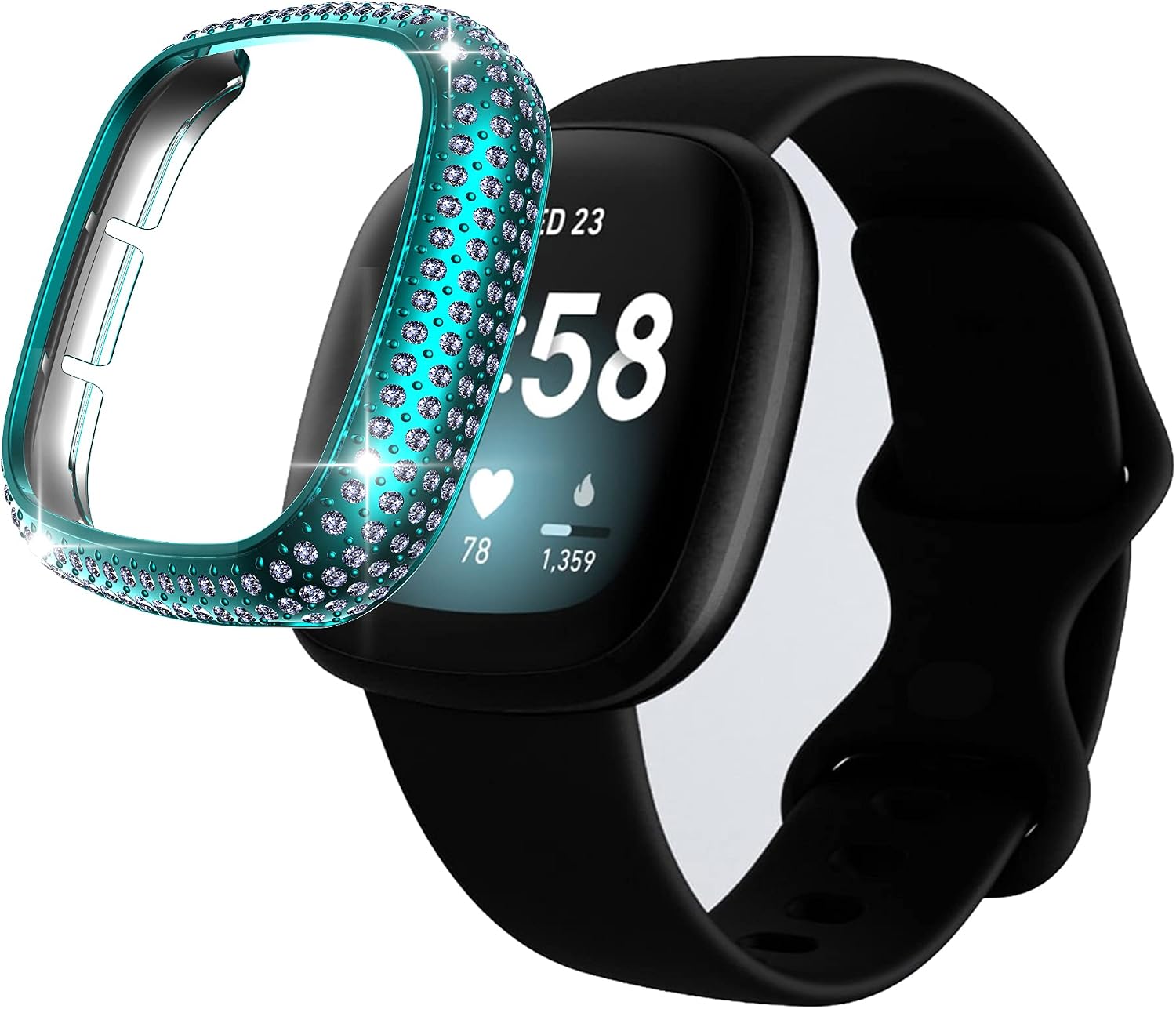 Compatible for Fitbit Versa 3 Full Diamond PC Plating Bumper Case Bling Crystal Diamonds Shiny Glitter Frame Hard Protective Cover for Fitbit Sense (Fitbit Versa 3/Fitbit Sense, Indigo)
