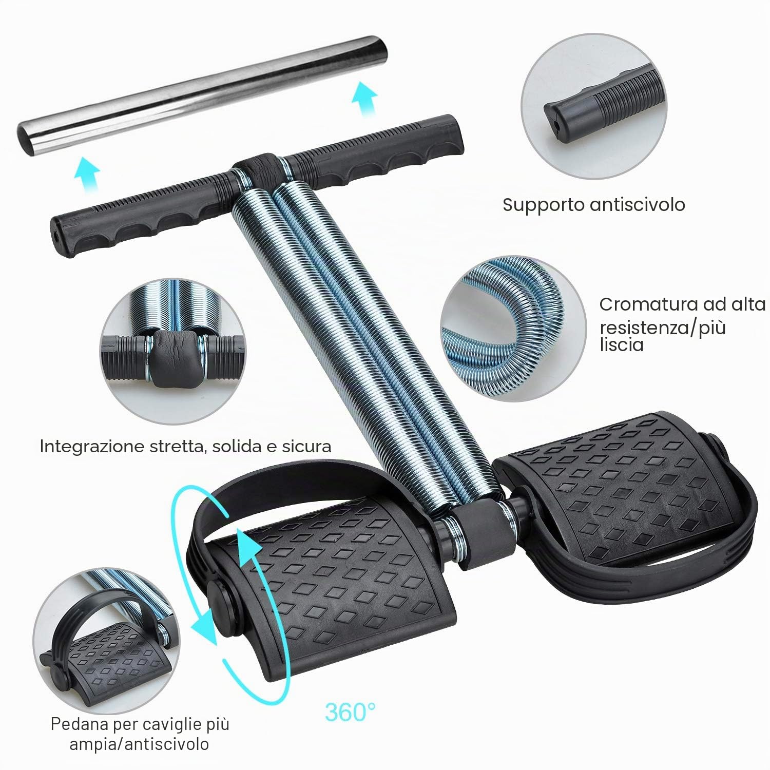 Elastico Sit Up Pull Rope Dual Spring Tensione Piede Pedale Addome Gamba Esercitatore Pancia Trimmer Attrezzatura Bodybuilding Expander per Fitness Yoga Training