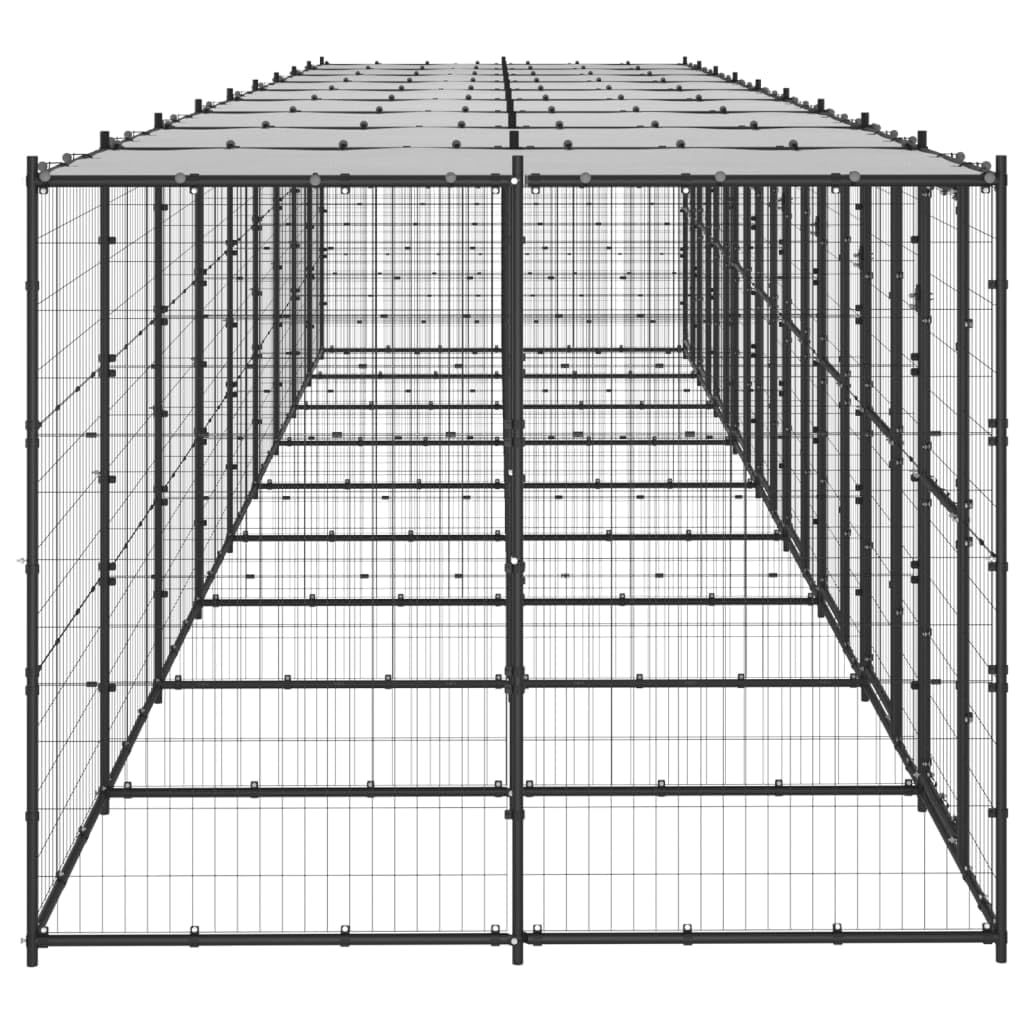 Perrera para perros de acero con toldo de 21,78 m², resistente recinto con puerta con cierre para perros, cachorros, jardín, entrenamiento, seguridad, protección al aire libre e interior