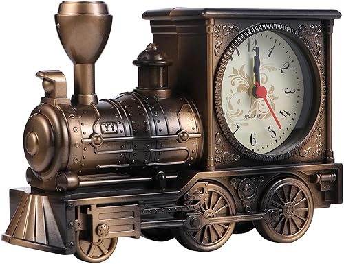 FAVOMOTO Reloj de tren, estilo retro vintage, estilo de tren, estilo steampunk, decoración de tren, modelo europeo, despertador, mesa, escritorio,