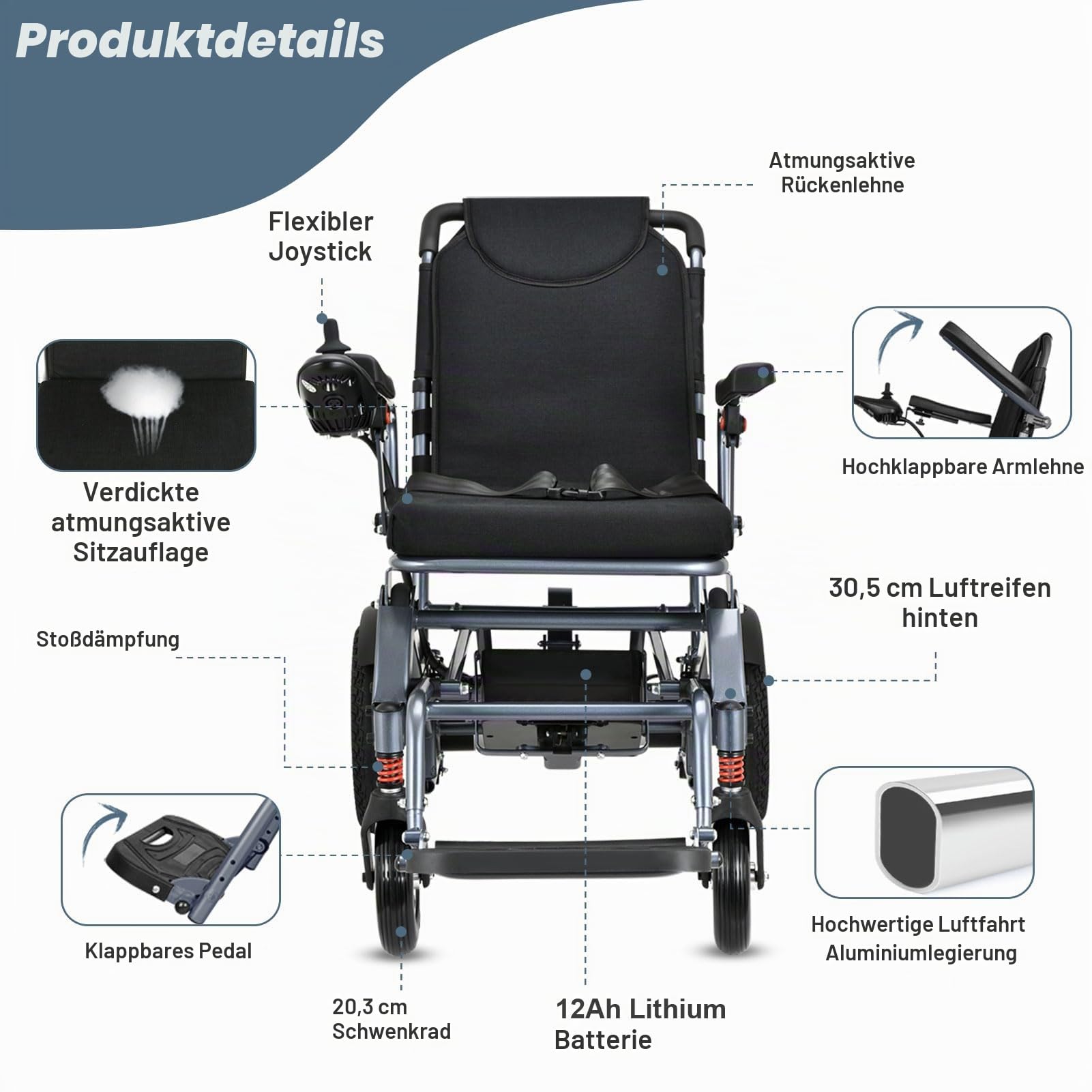 Schwierige Intelligente Leichte, Faltbare Elektrische Rollstühle, Kompakter Stromrollstuhl, Tragbares Klapptransport - Langlebige Rollstühle, Mobilitätshilfe, All Terrain - Rollstühle