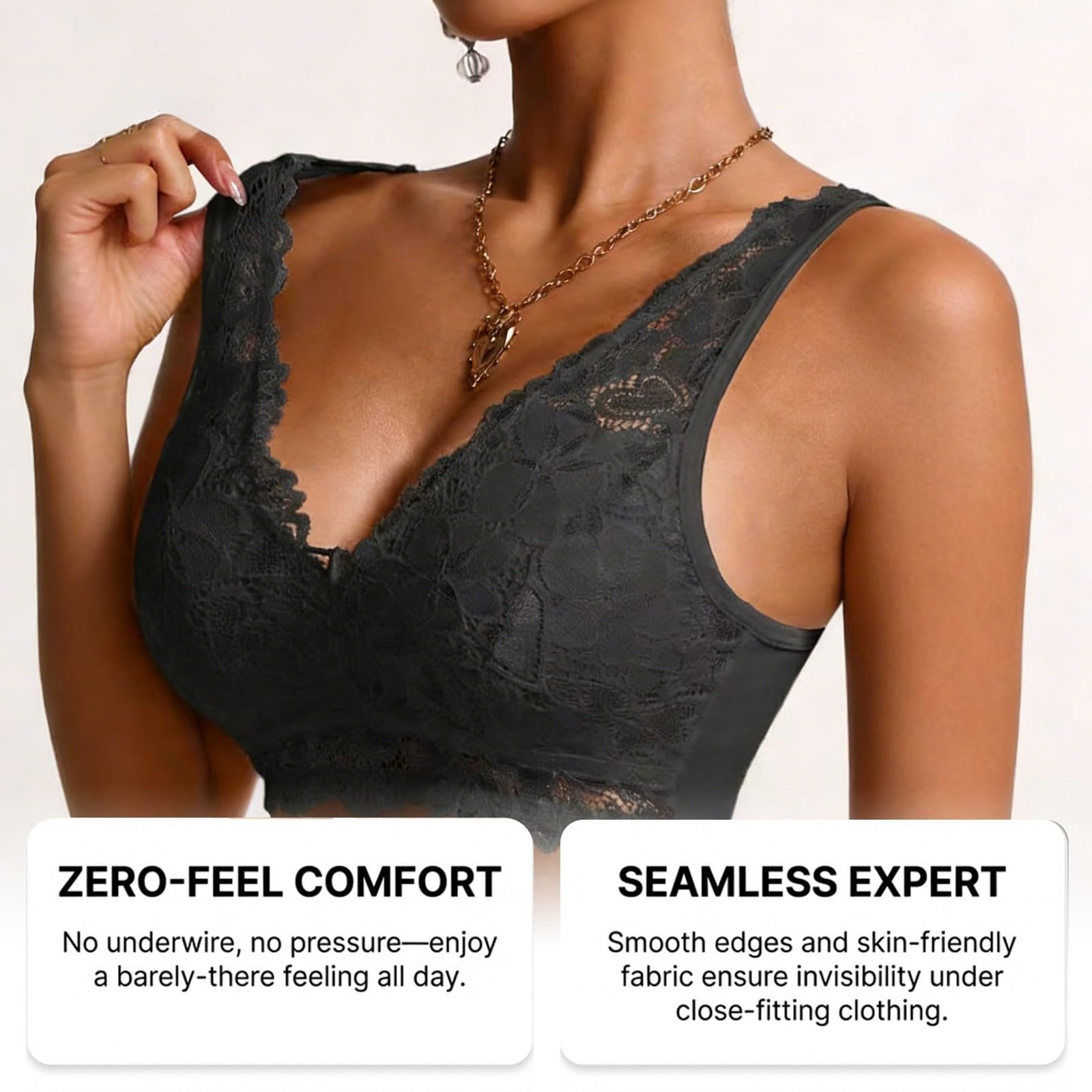 Generico Bralette Donna Elegante Reggiseno in Pizzo Profondo con Ferretto e Supporto Totale per Maglietta Senza Cuciture