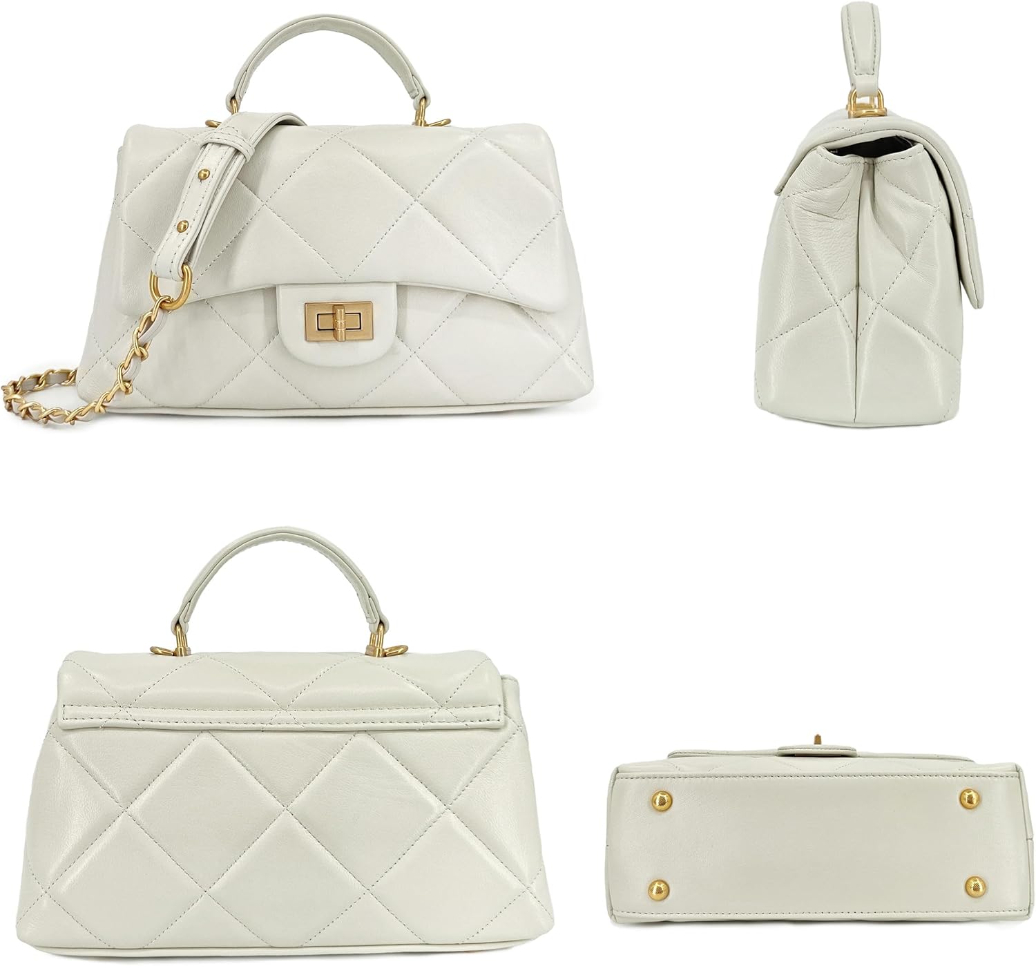 Quilted Leather Crossbody Bags for Women w/Detachable Gold Chain Strap, Designer Top Handle Bag, Shoulder Flap Purse - Image 4