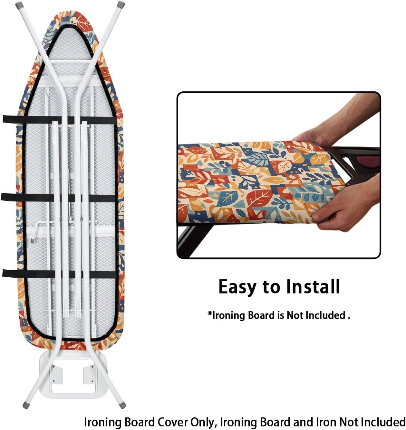 Flowers Ironing Board Cover,16"x55" Standard Ironing Board Cover with Elastic Edge and Hook and Loop Fasteners, Scorch & Stain Resistant, Polyester Home Ironing Board Covers, Graffiti Floral