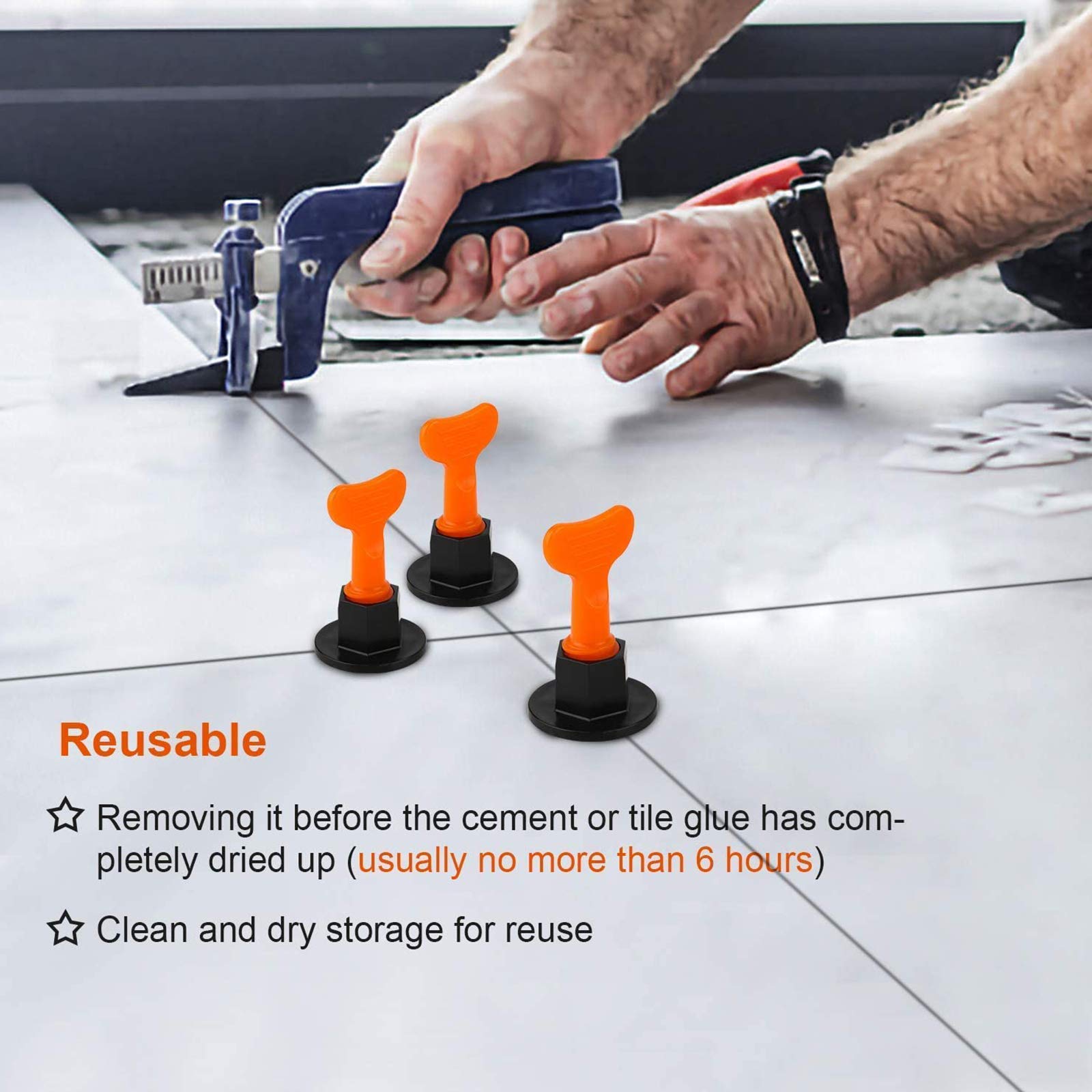 Kit di livellamento per piastrelle riutilizzabili, 100 pezzi, livellatore per piastrelle, distanziatore per livellare le piastrelle, strumento fai da te per edifici, pareti, pavimenti, 2 chiavi