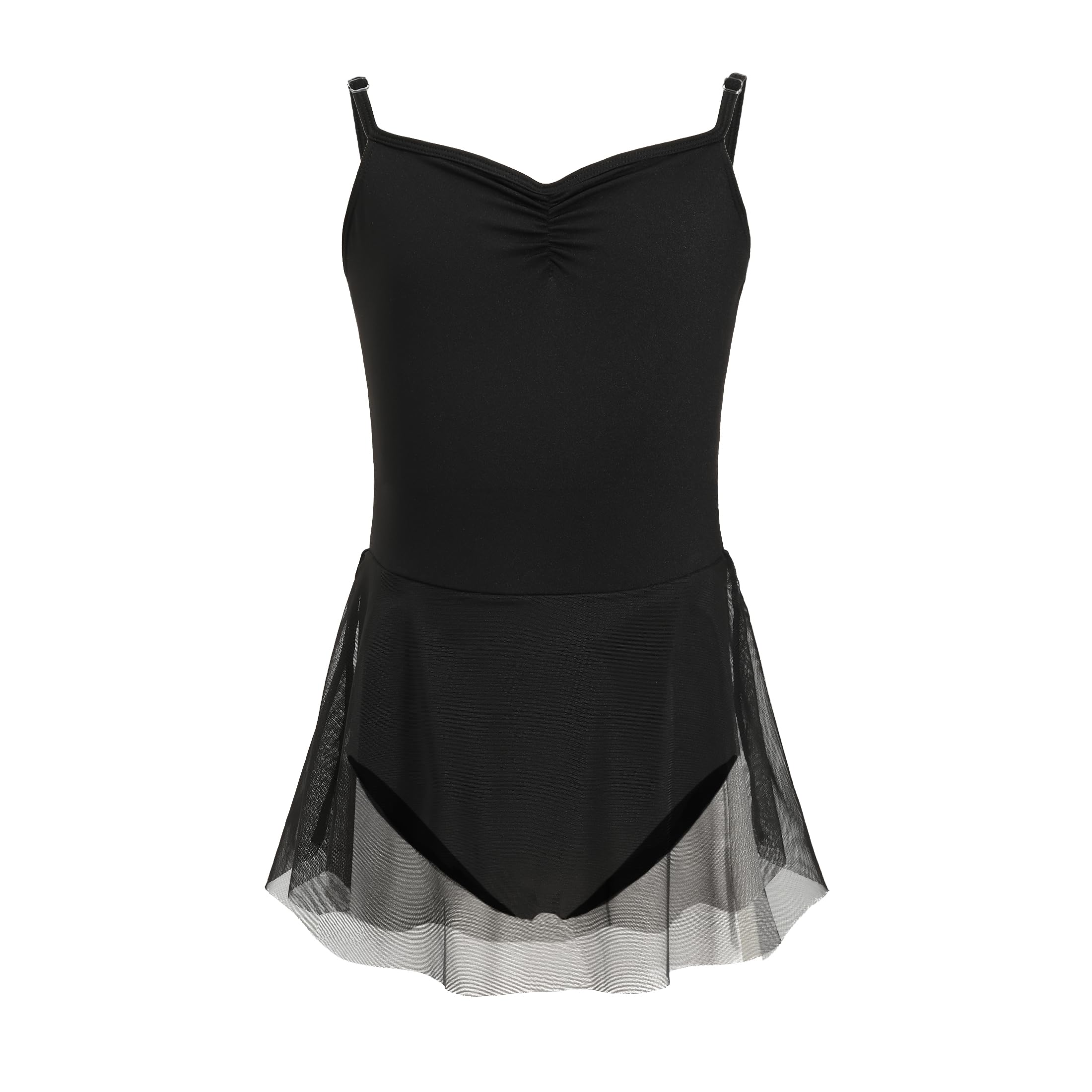 HIPPOSEUS Girls' Ballet Leotards with Skirt - Adjustable Straps, Hollow Back Design - Camisole Dance Dress for Toddlers & Kids,JLQ06-Black, 11-12Years