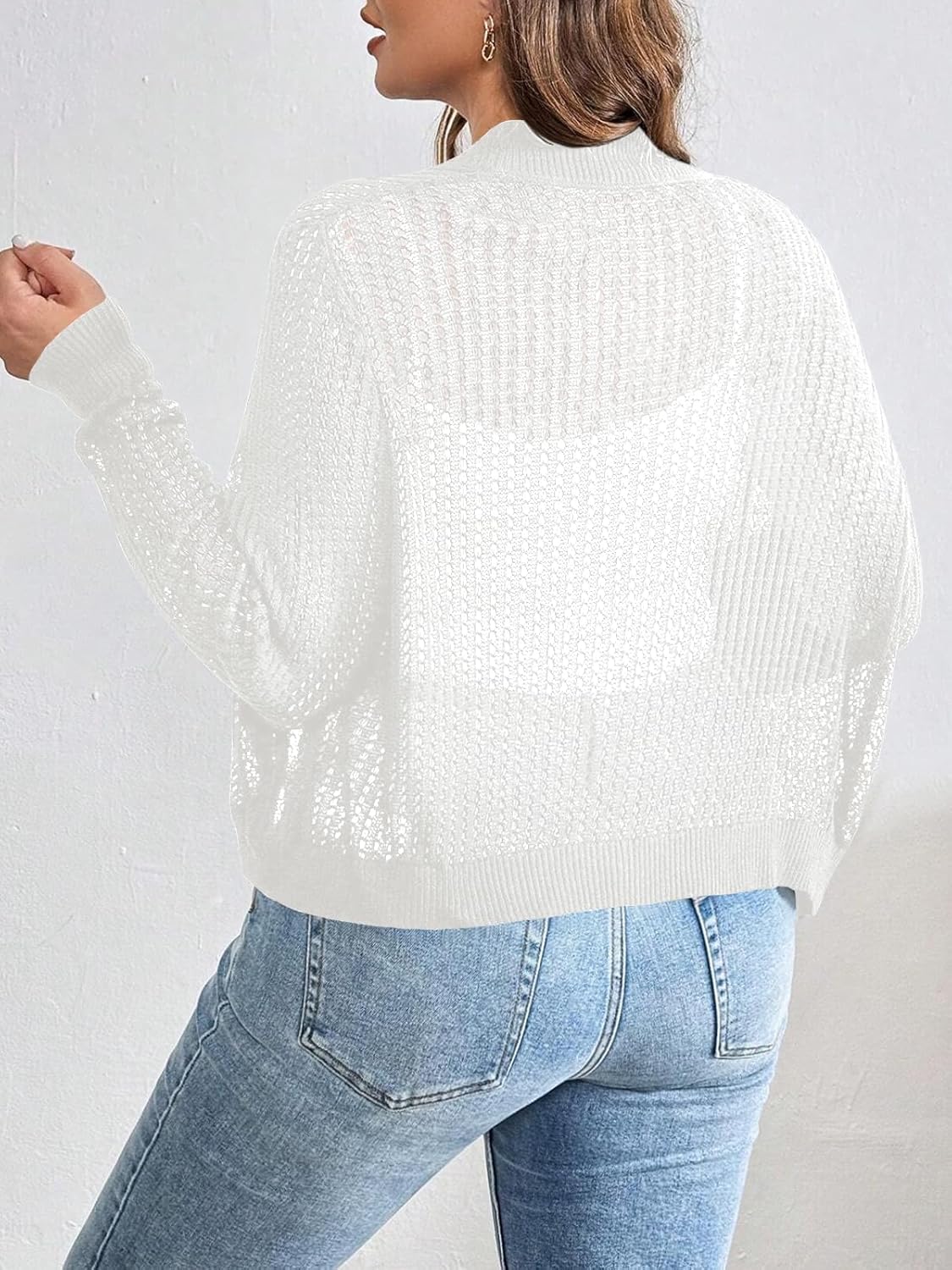 Womens Plus Size Lightweight Cardigan Sweater Open Front Long Sleeve Knitted Cropped Shrug - Image 6